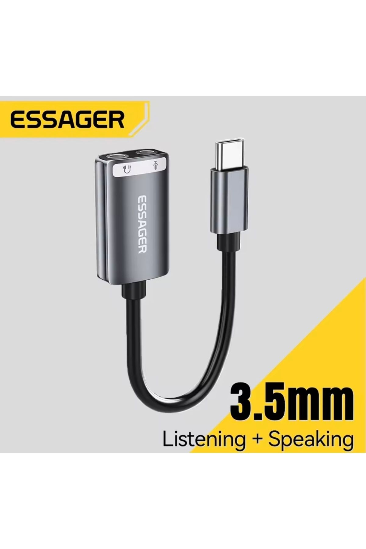 essager Type-C To 3.5mm Harici Ses Kartı Çift Giriş CE/FC/ROHS Lisanslı Mikrofon/Kulaklık/Hoparlör Ses