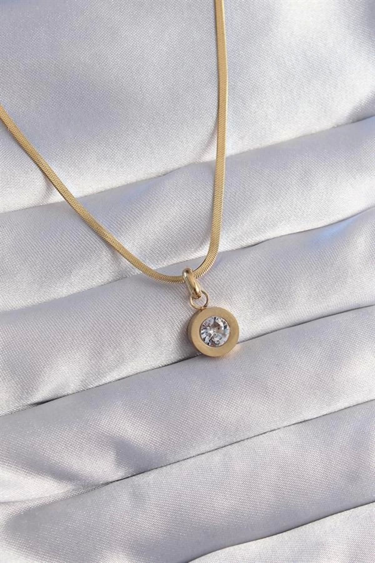 FASHIONLINE 316L Çelik Gold Renk Zirkon Taşlı Model Kolye