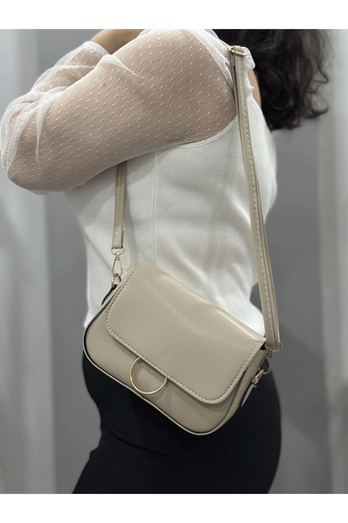 FASHIONLINE Bej cilt mossi çanta