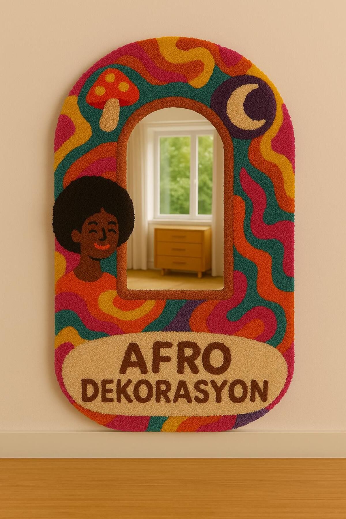 Afro Dekorasyon Bohem Ayna , Tufting Ayna , Hediyelik Dekor Ayna
