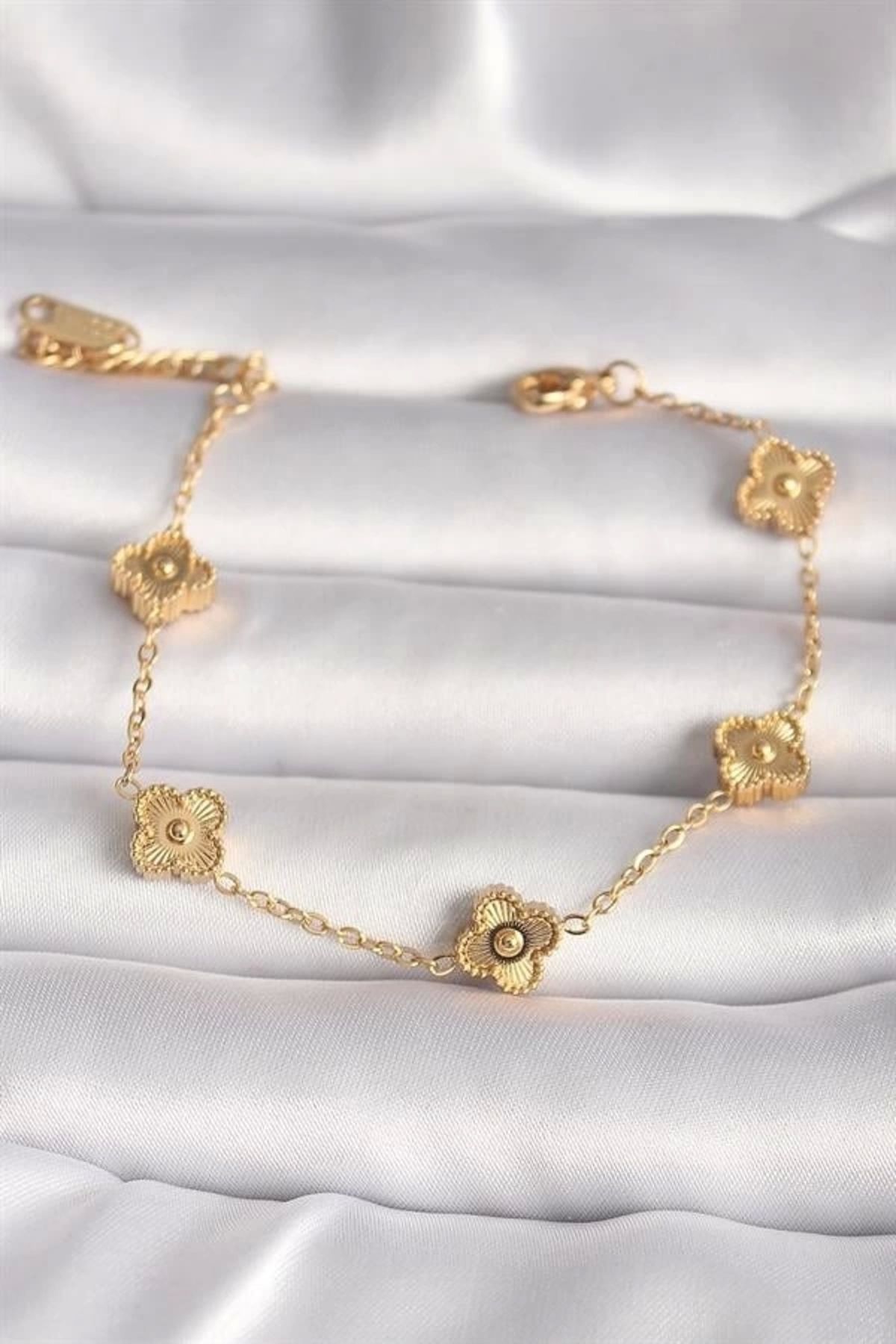 FASHIONLINE 316L Çelik Gold Renk Baby Boy Yonca Model İşleme Detay Kadın Bileklik