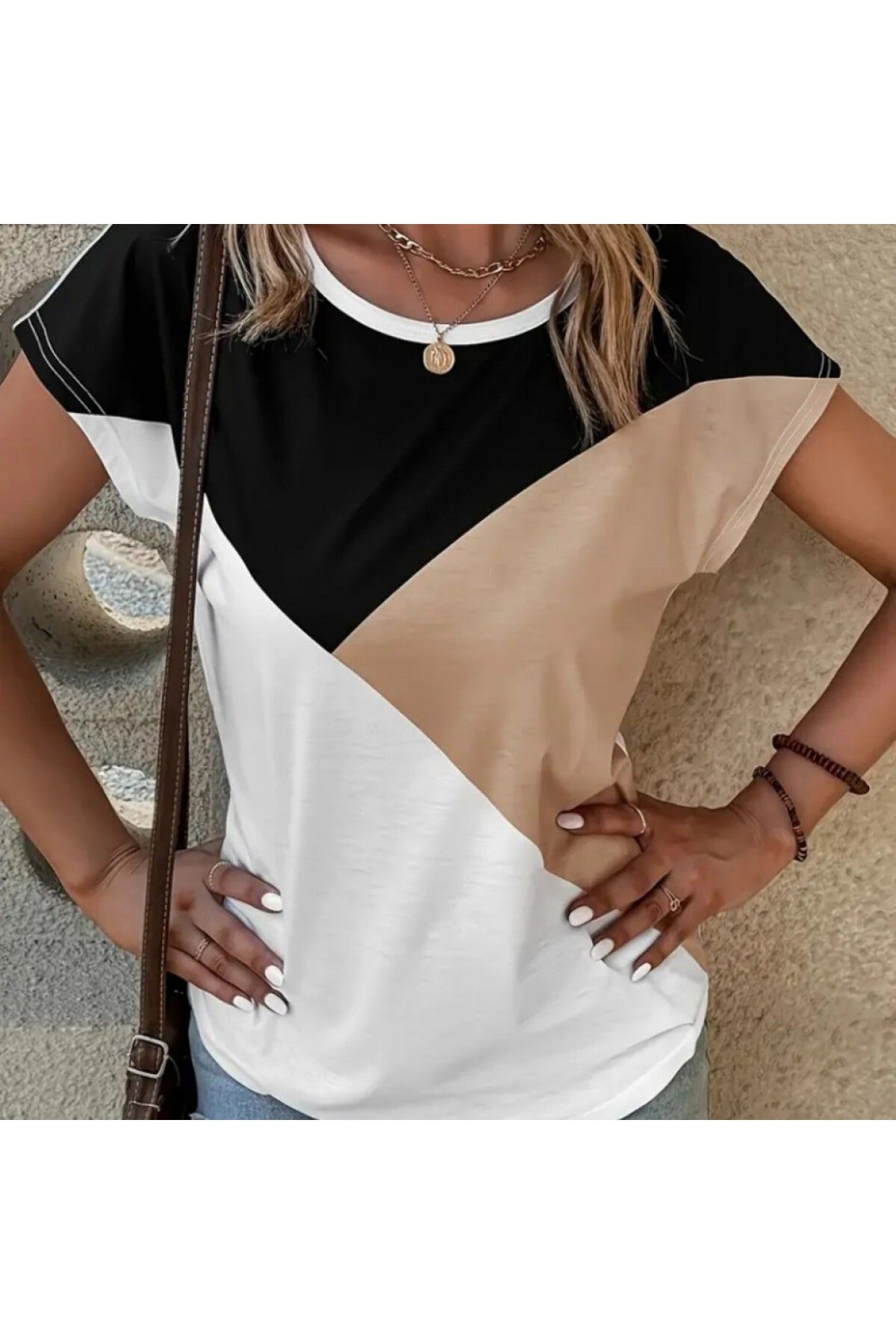 ButikSN collection Kadın Bisiklet Yaka üç Renk Viskon T-shirt