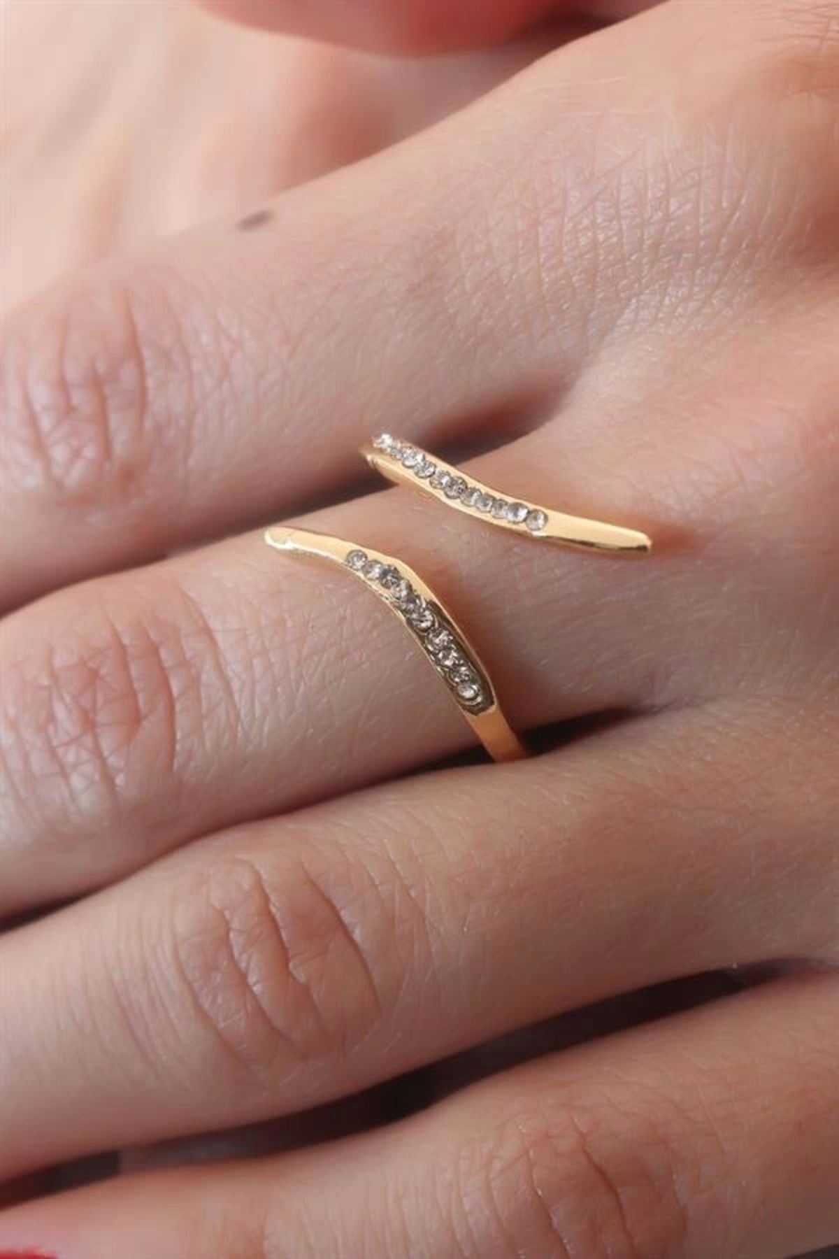 FASHIONLINE Gold Renk Zirkon Taşlı Kadın Yüzük