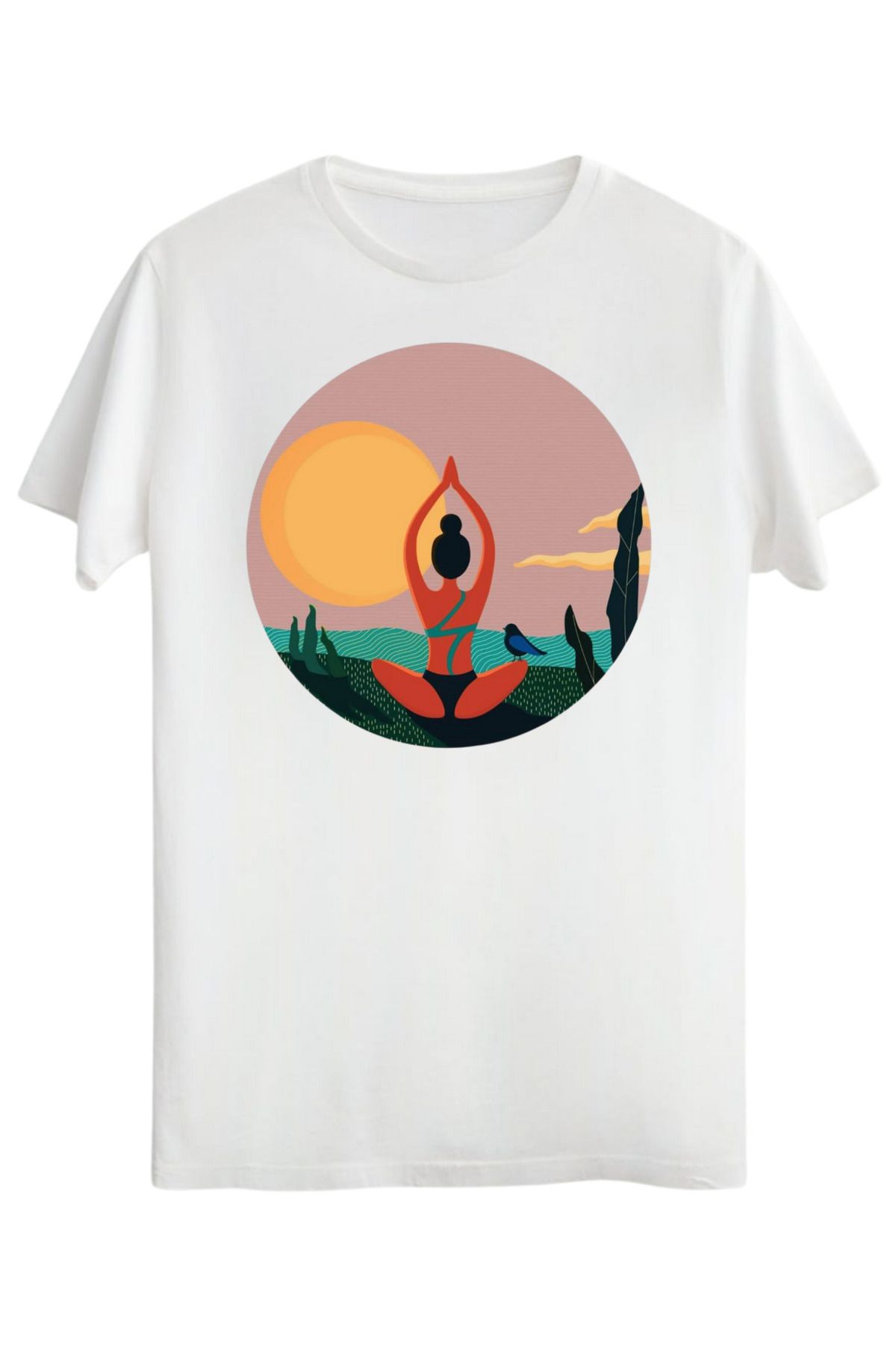 MODA BOL KESİM YOGA BASKILI OVERSİZE OMUZU DÜŞÜK T-SHİRT %100 PAMUK