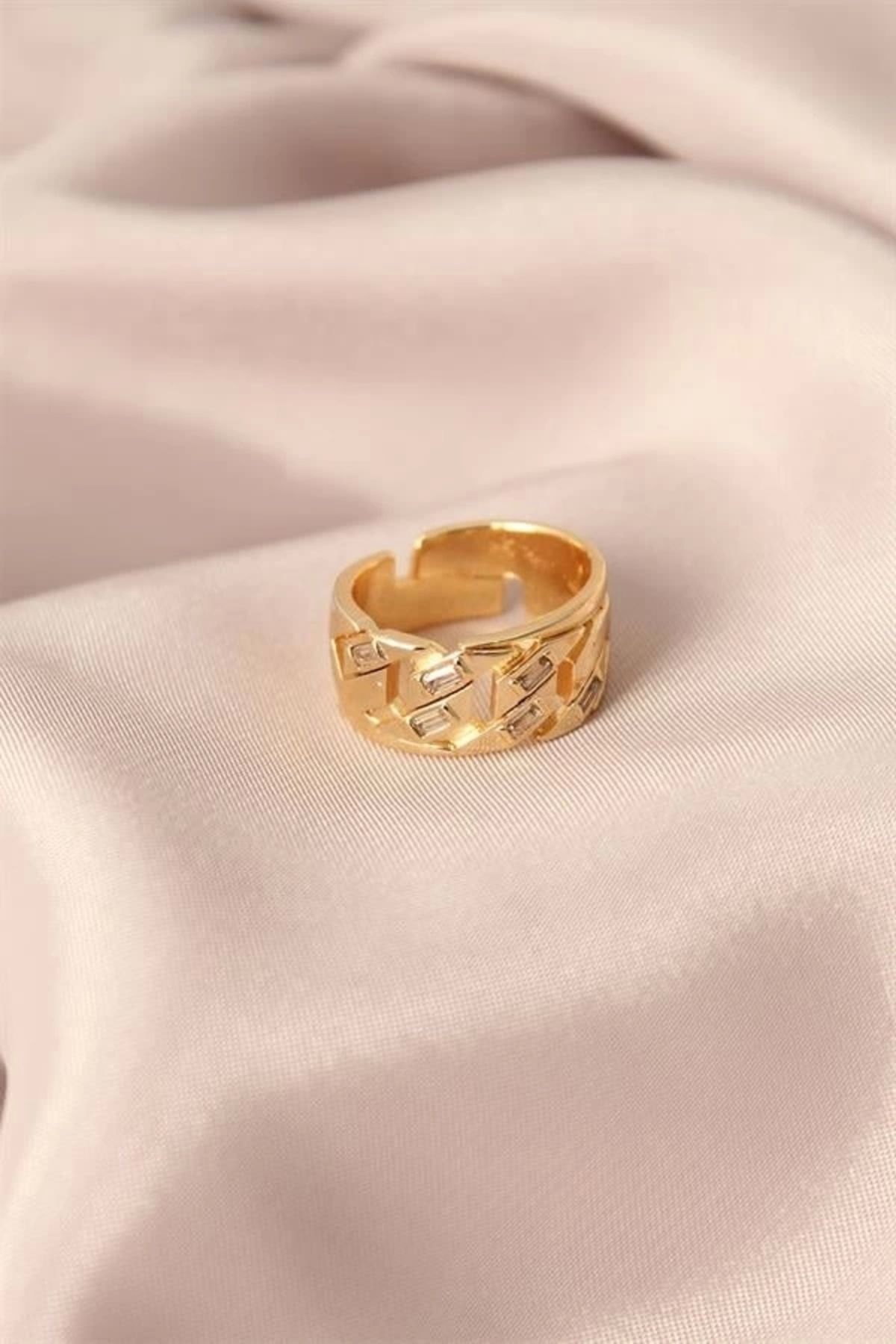 FASHIONLINE Gold Renk Metal Taşlı Model Ayarlanabilir Kadın Yüzük