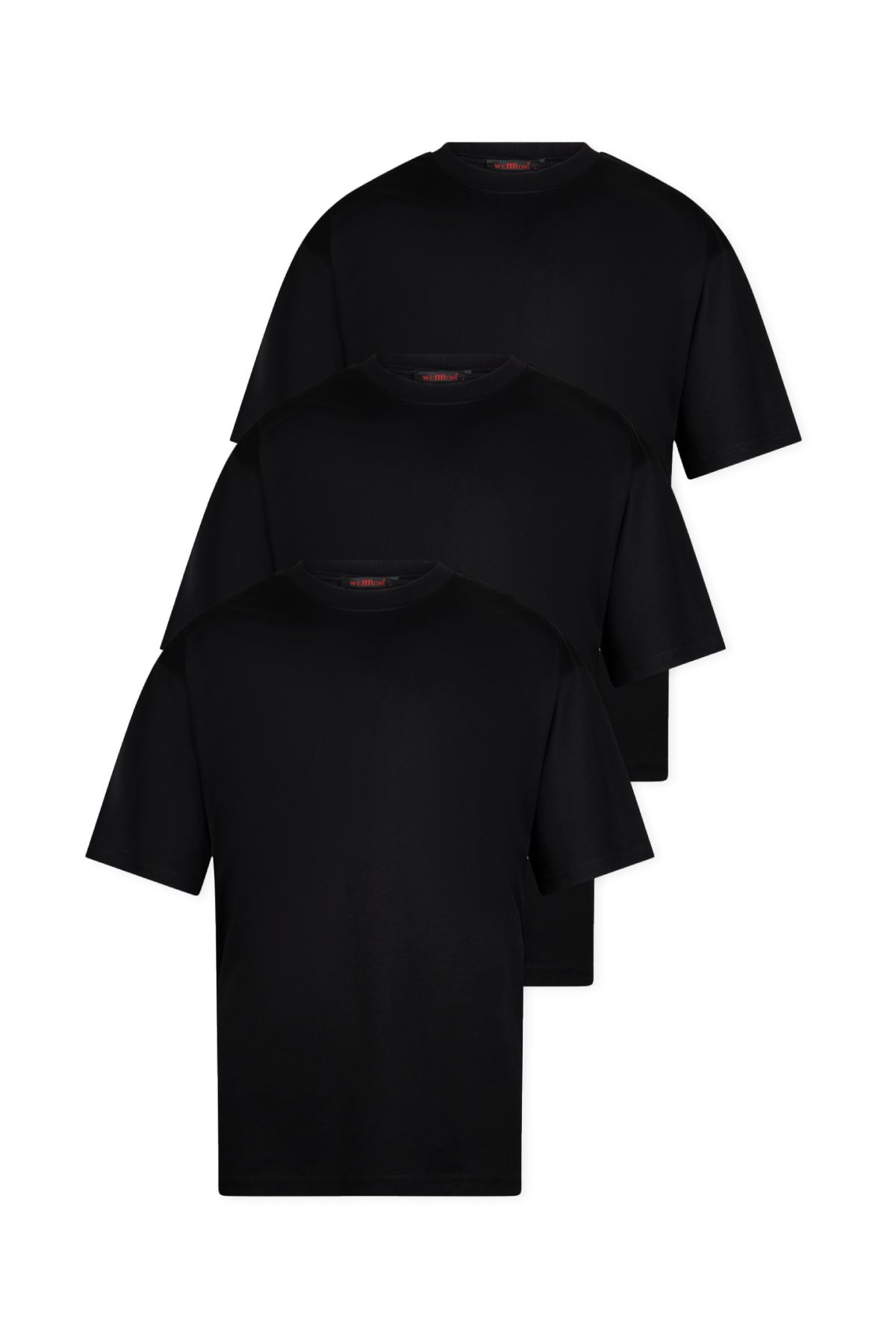 WERRONİ 3'lü Set Oversize Basic T-Shirt, Siyah - Siyah - Siyah