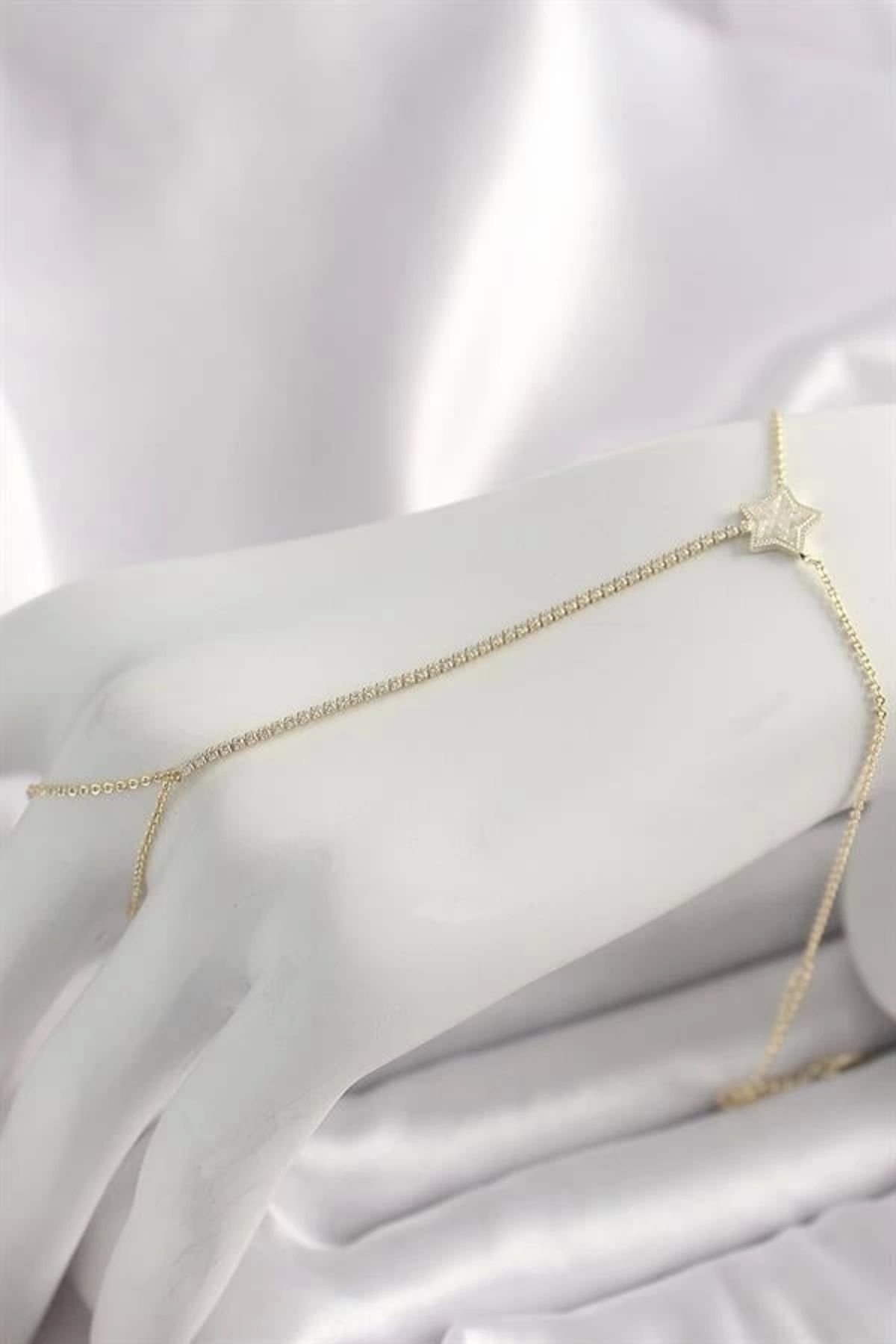 FASHIONLINE Pirinç Gold Renk Su Yolu Zirkon Taşlı Yıldız Model Kadın Şahmeran