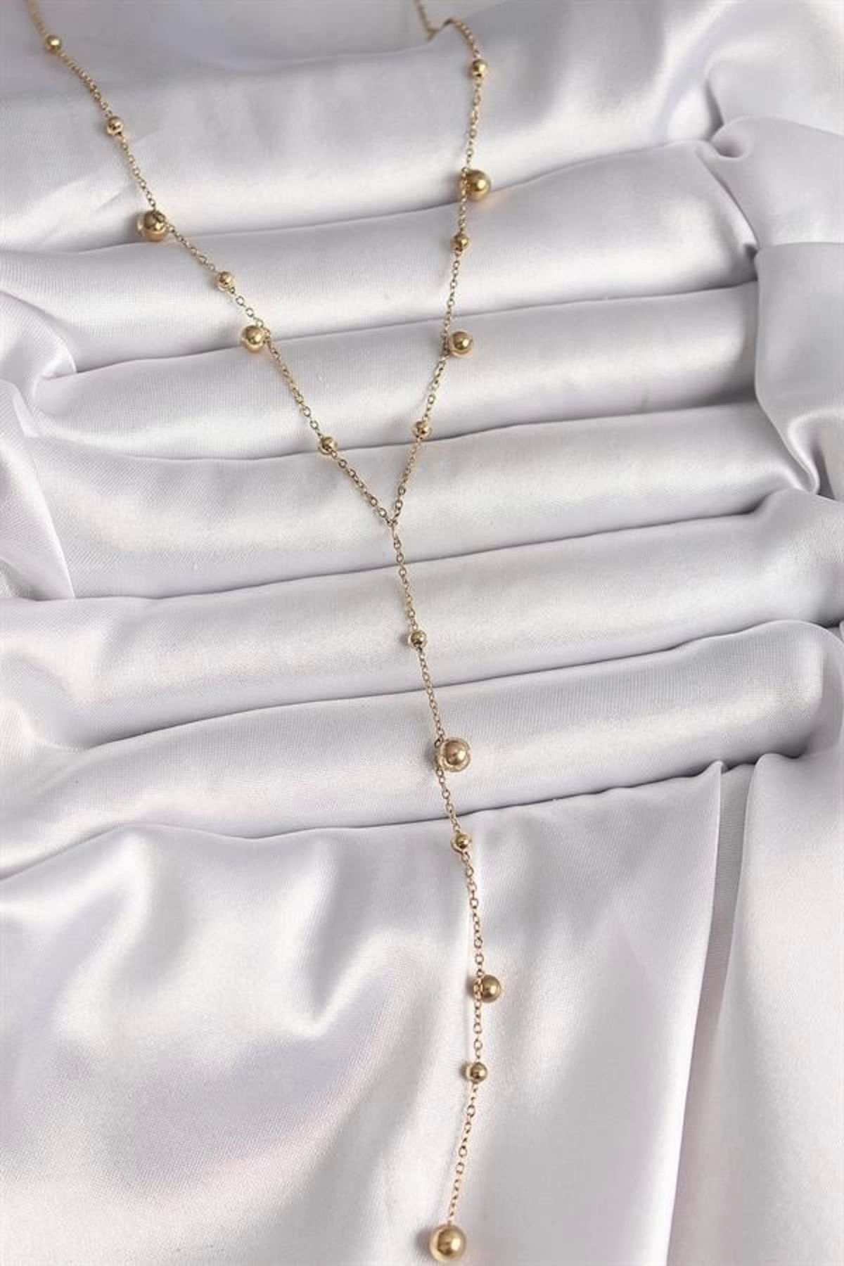 FASHIONLINE 316L Çelik Gold Renk Topçuklu Model Kadın Y Kolye