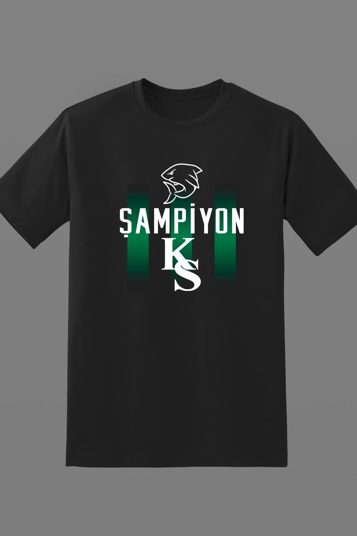 362BASKI Kocaeli Yeşil Siyah Şampiyonluk Temalı Baskılı Tshirt