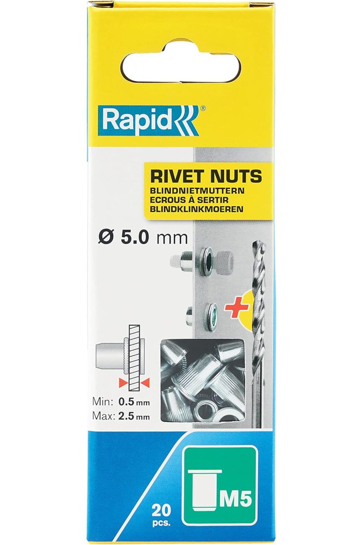 ÇAĞUR Dark Blindnietmuttern, ince malzemeler için, 20 adet, matkap ucu dahil, M5 Yenii 1099594