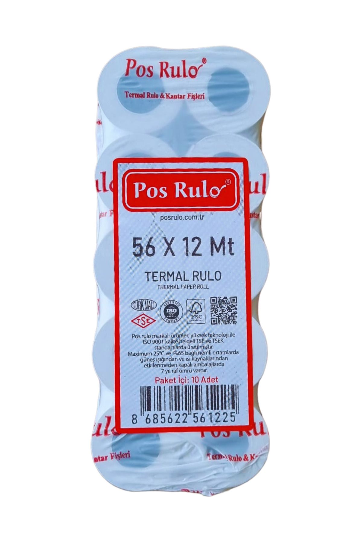 RULORULO 56x12 Termal Rulo - Yazarkasa Pos Rulosu Pos Kağıdı 1 Paket 10 Adet