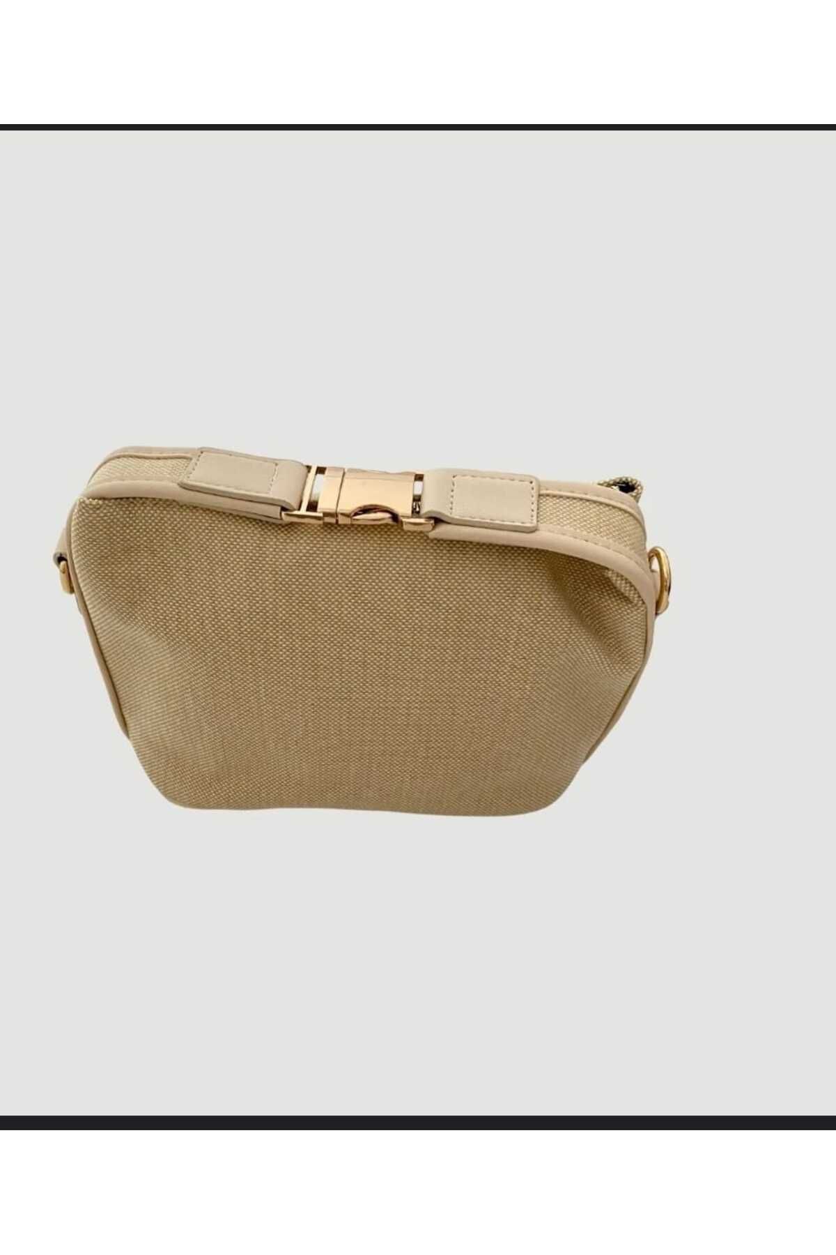 afran collection kanvas mini bag krem siyah kadın çantası