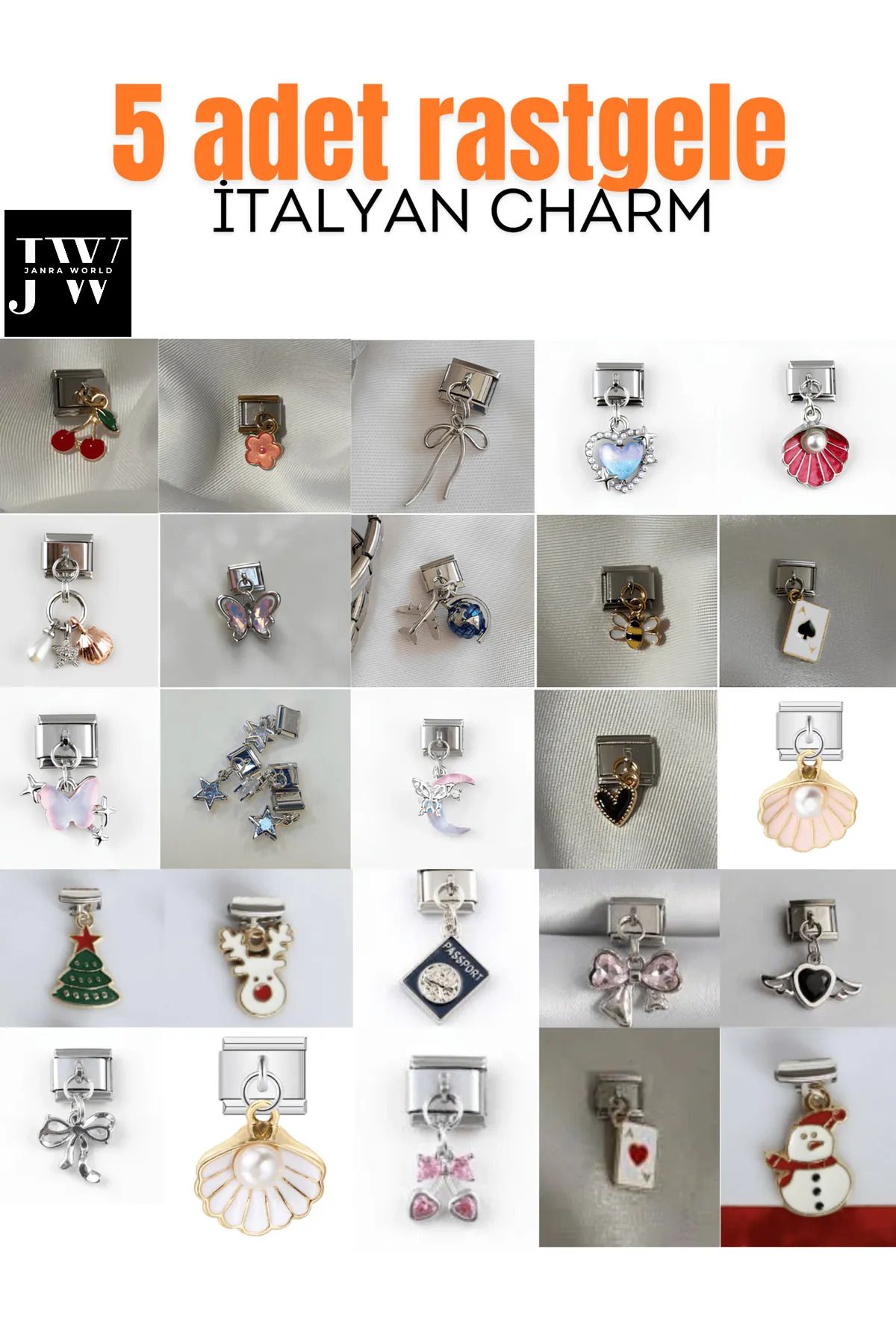 JANRA WORLD 5 Adet Rastgele Sallantılı Çelik İtalyan Charm 9mm İtalyan Charm Bileklik Uyumlu