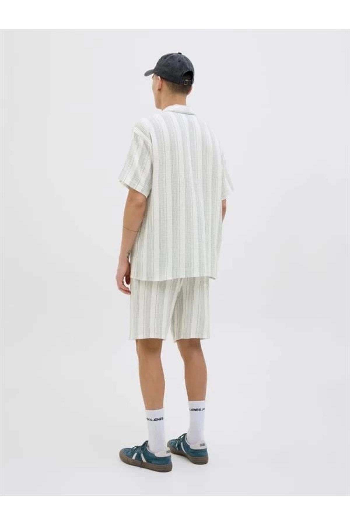 Alisim 12274758 Müslin Kumaş Çizgili Ultra Hafif Erkek Short Beyaz
