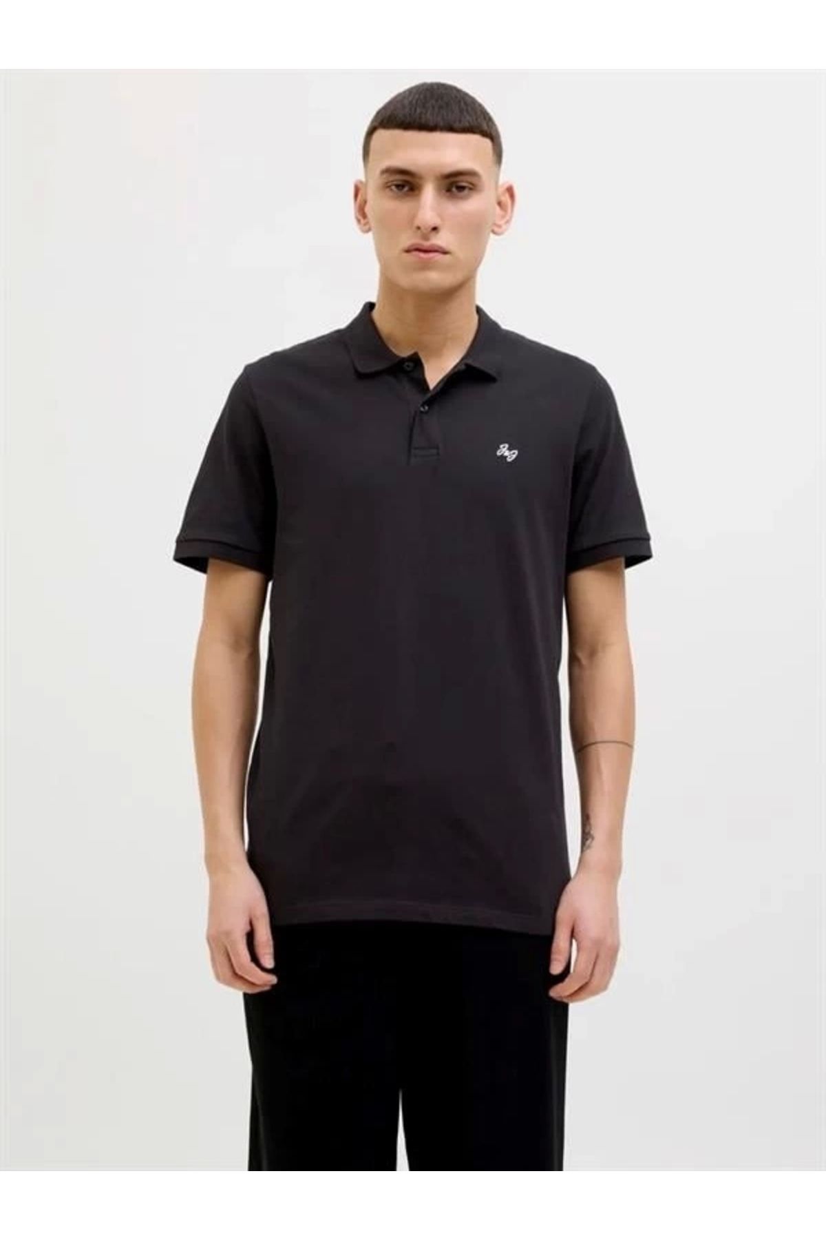 Alisim 12270084 %100 Pamuk Polo Yaka Basıc Erkek Tshirt Siyah