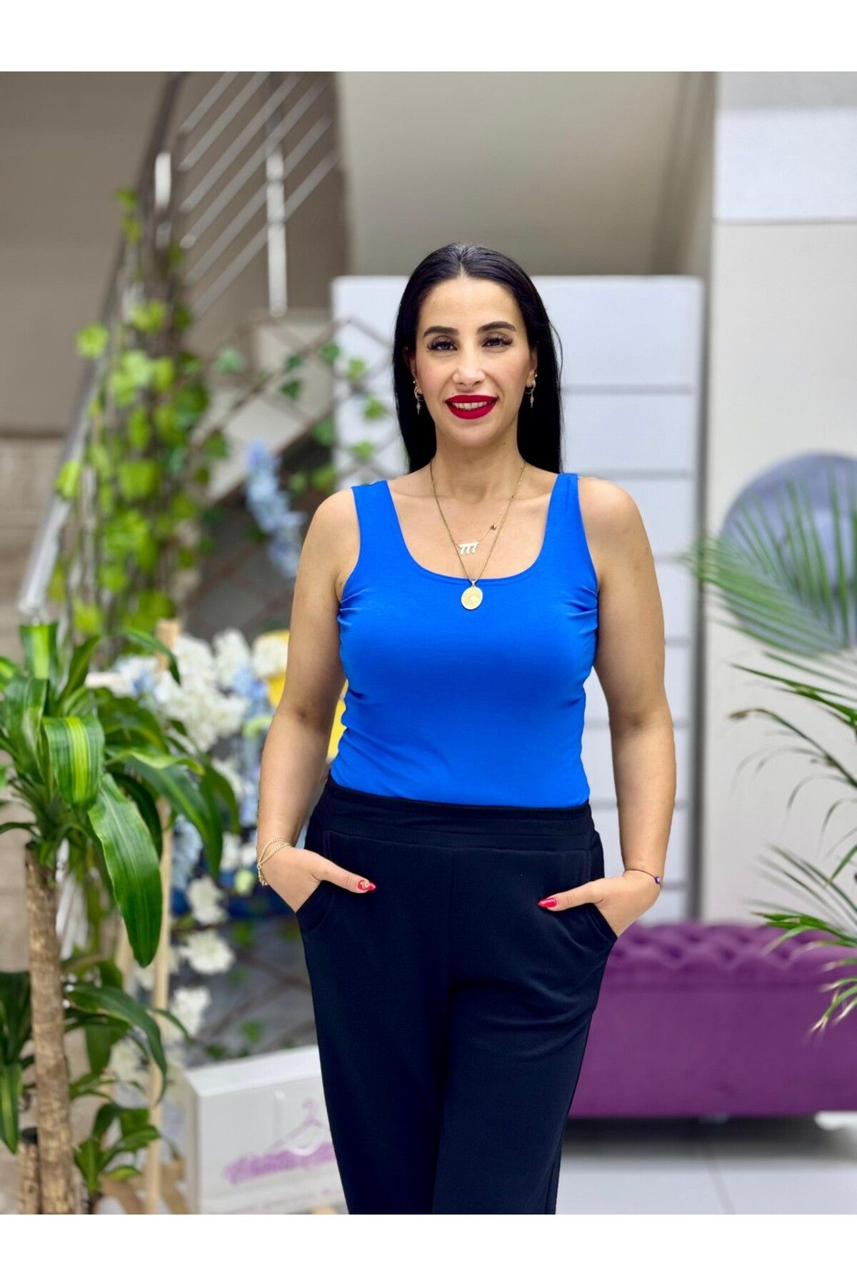 Punta Otantik AY15100 Askılı Basic Penye Bluz Saks