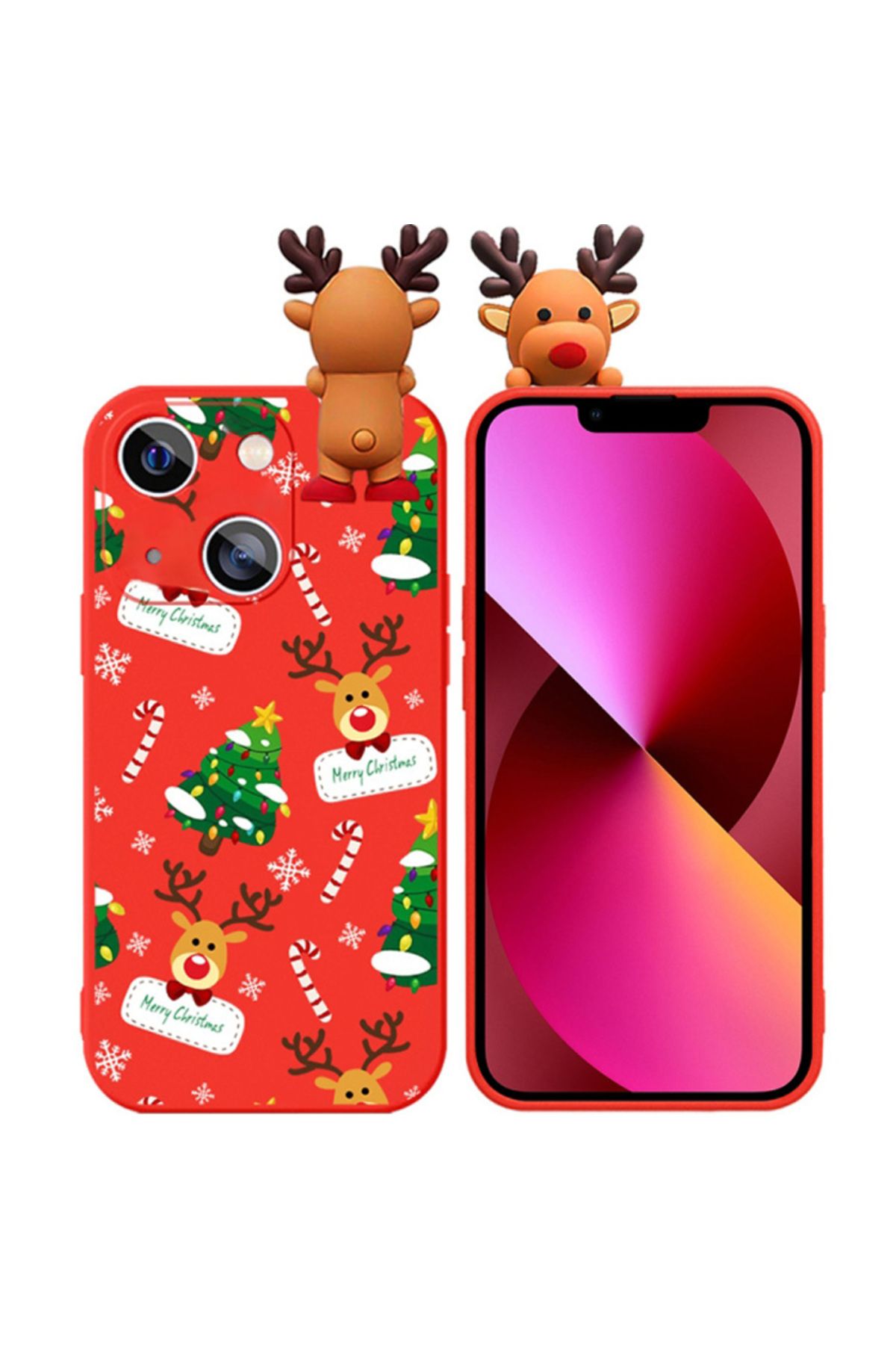REDz Accessories Carcasă Cu Brad De Crăciun Și Ren, 3d, Pentru Iphone 15, Design De Crăciun, Protecție Pentru Cameră, Roșie - One Size