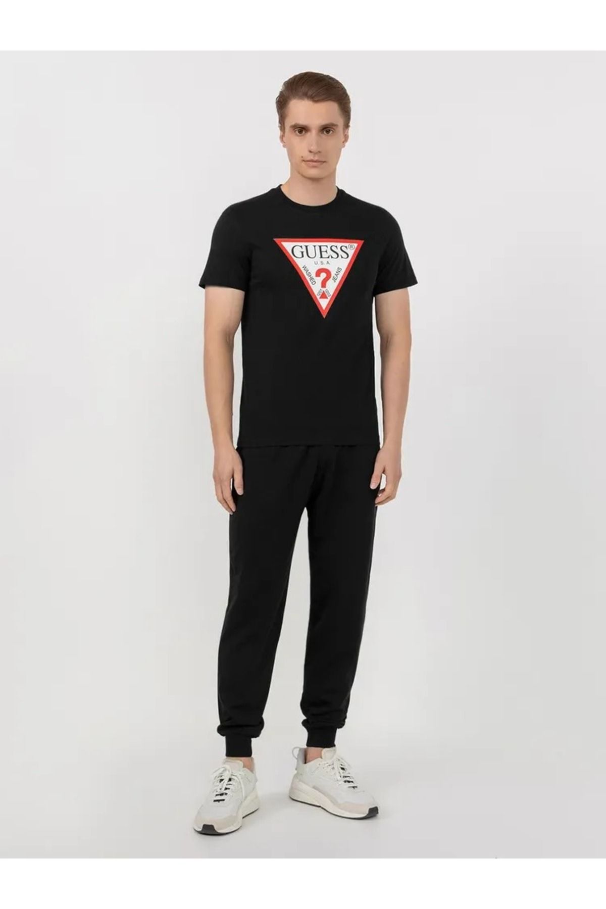 aynewmoda GUESS Casual Yuvarlak Yaka Kısa Kollu Tişört