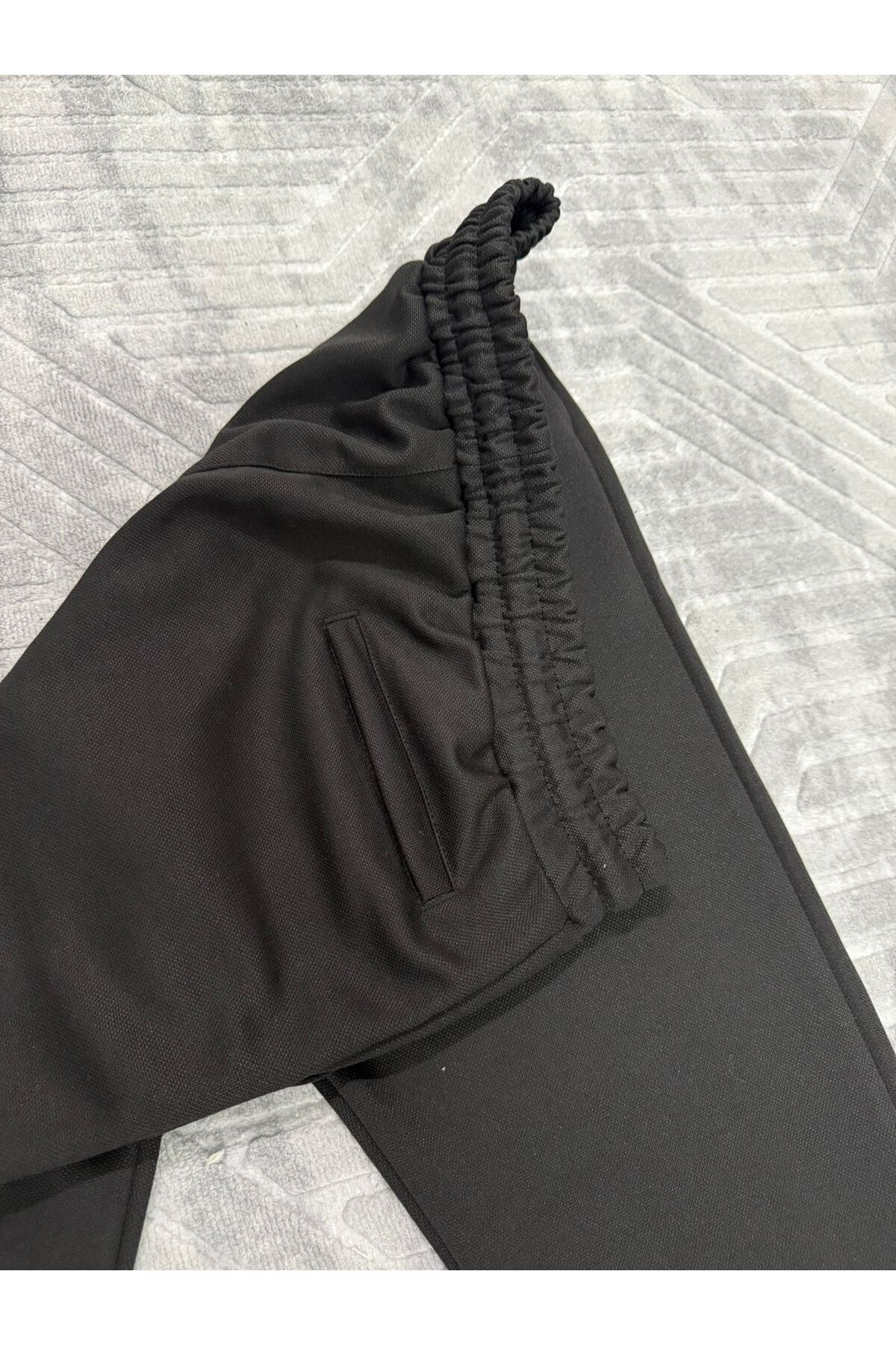 ŞOTALİFE ERKEK SİYAH YANDAN CEPLİ BELİ LASTİKLİ BAĞCIKLI DUBLE PAÇA JOGGER PANTOLON