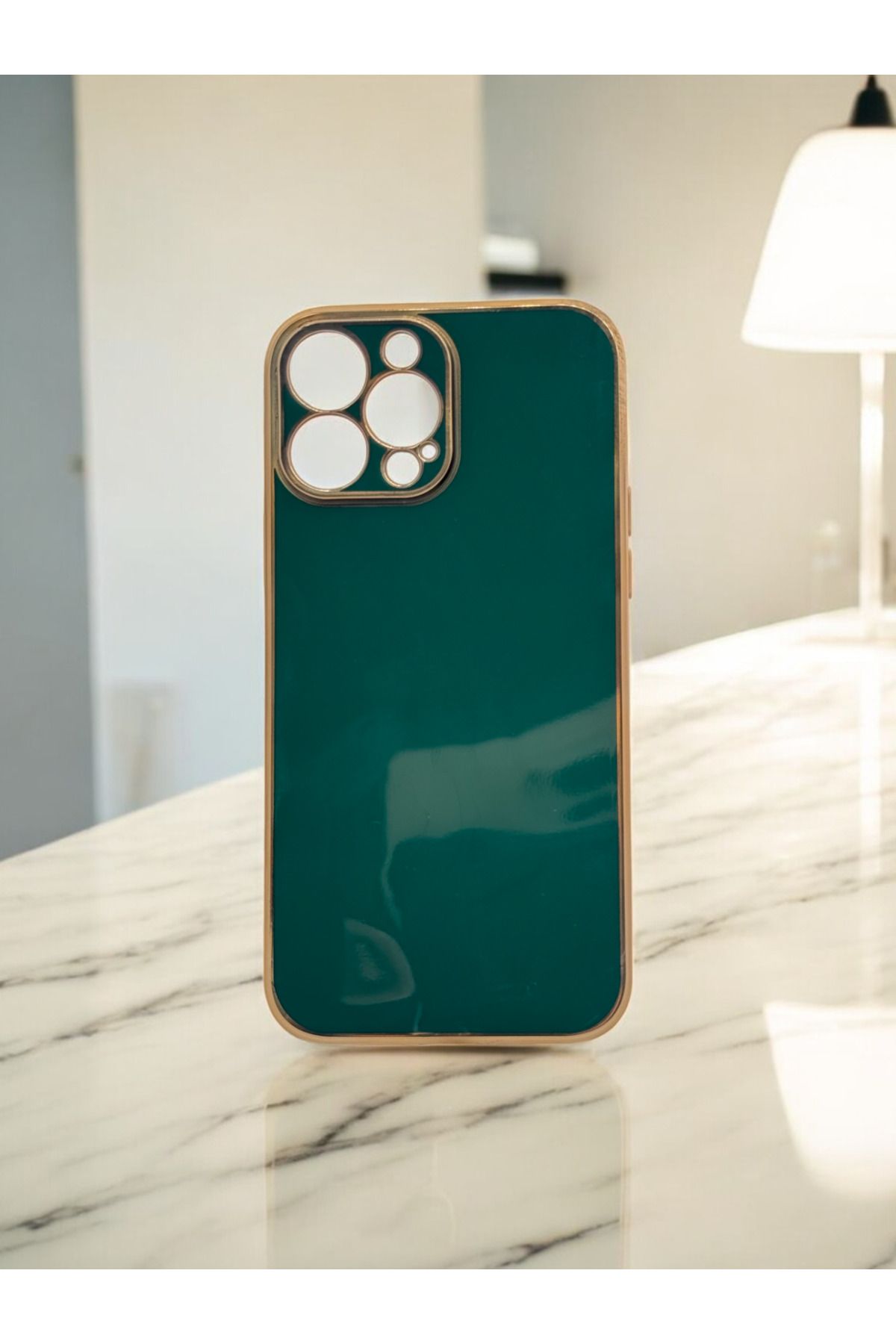 DUBİGOLD İPHONE 13 PRO MAX UYUMLU PARLAK GOLD DETAYLI BARK TELEFON KILIFI