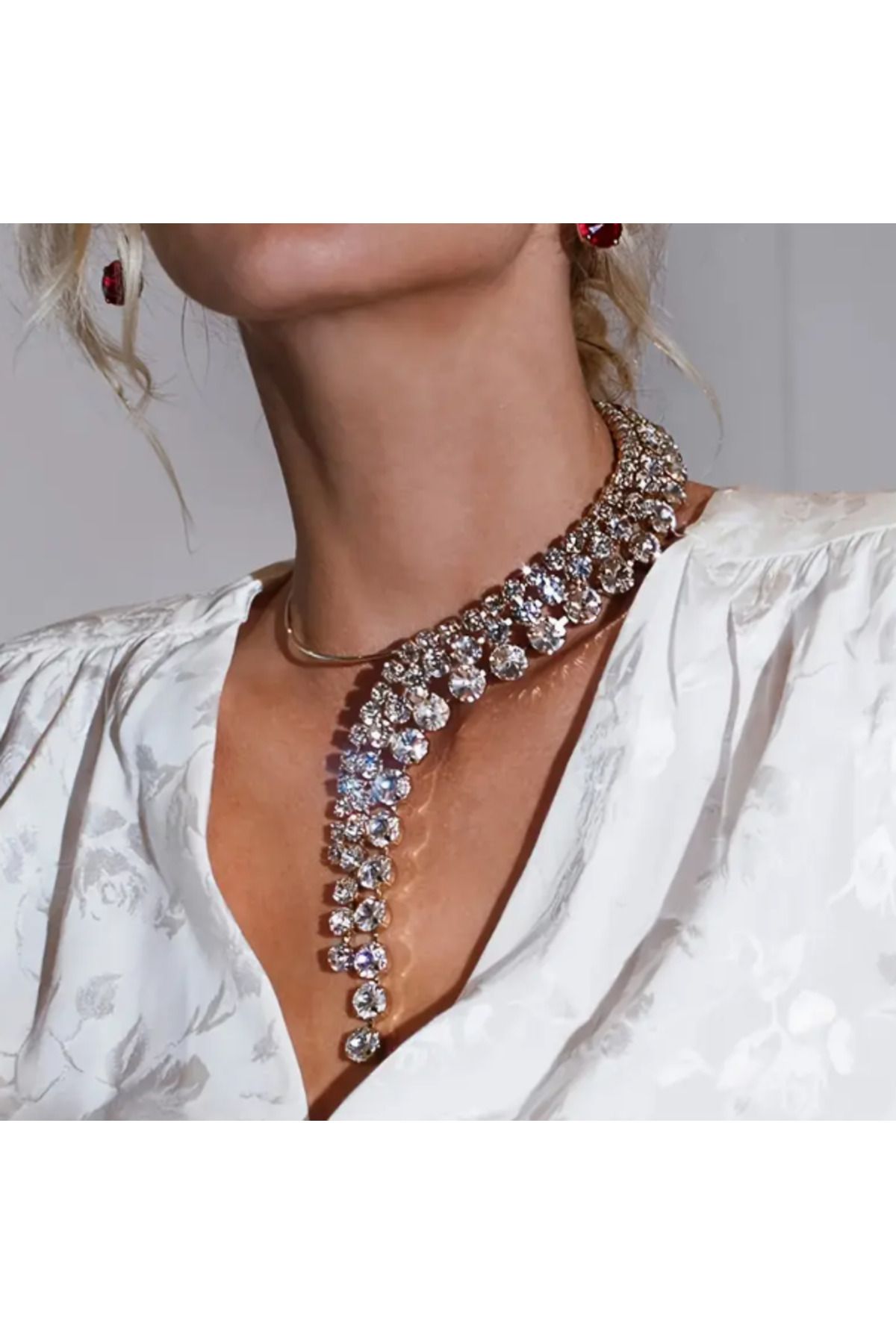 SE Jewellery Collection Selin Ersoy Gümüş Kaplama Su Yolu Süslemeli Şık Gösterişli Kadın Kolye Davet Düğün Kolyesi Hediyesi