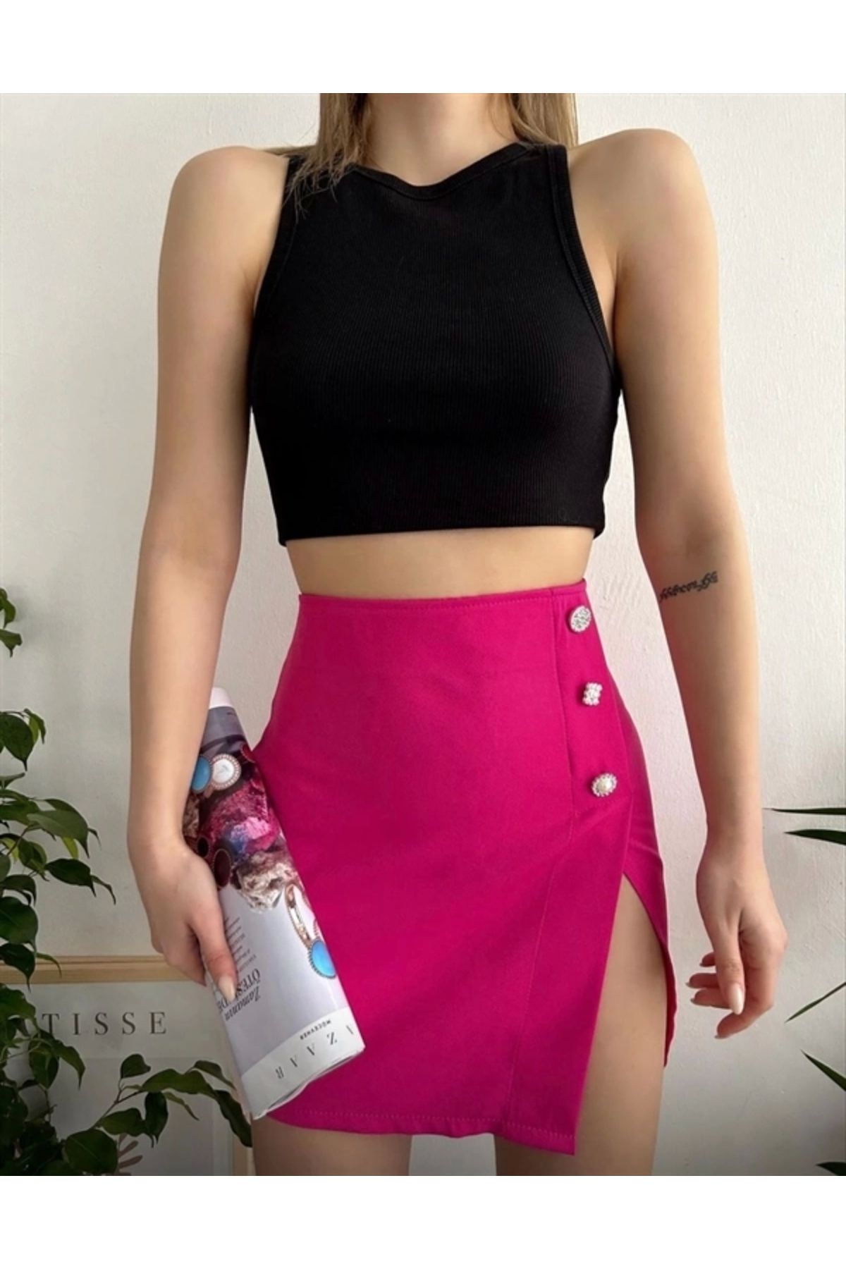 FASHIONLINE Üç taşlı mini etek