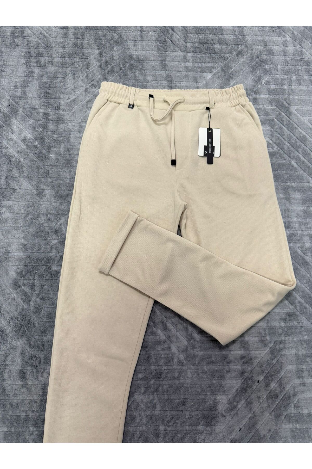 ŞOTALİFE ERKEK BEJ YANDAN CEPLİ BELİ LASTİKLİ BAĞCIKLI DUBLE PAÇA JOGGER PANTOLON