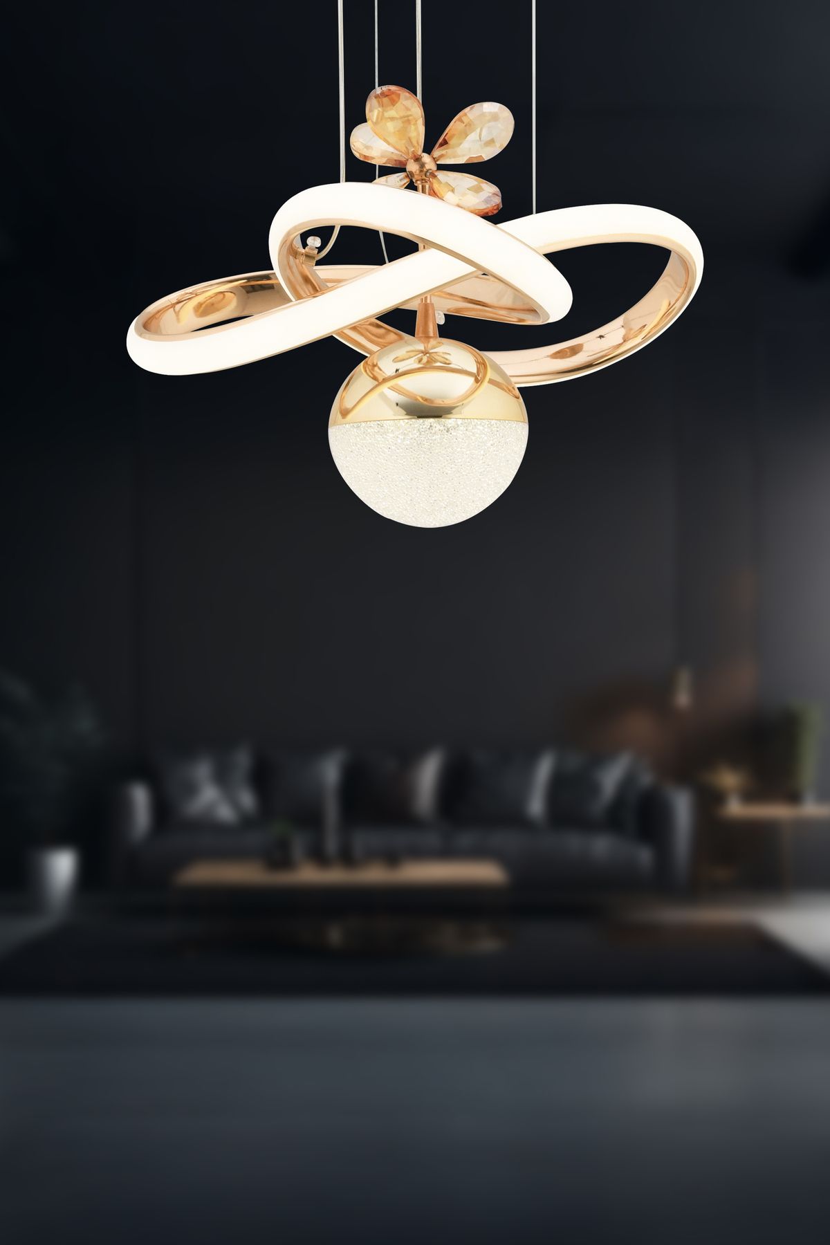 Dekorluna Cortez Gold Kaplama Modern Sarkıt Beyaz Işık Led Avize Salon Mutfak Oda Hol Ledli Avize