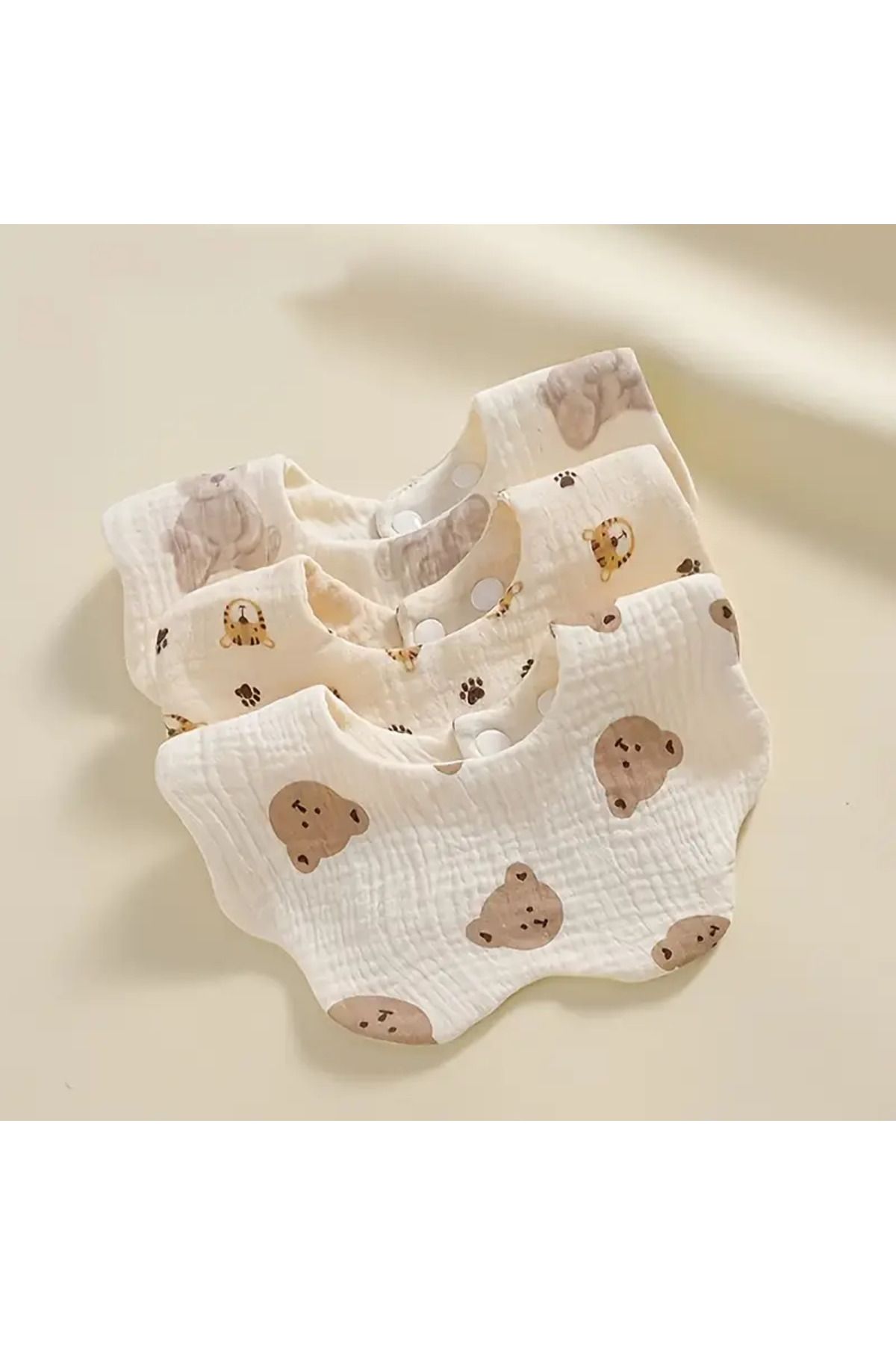 Boho Piccolo 3'lü %100 Pamuklu Organik Desenli 8 Katlı Müslin Bebek Önlük / Salya Önlüğü