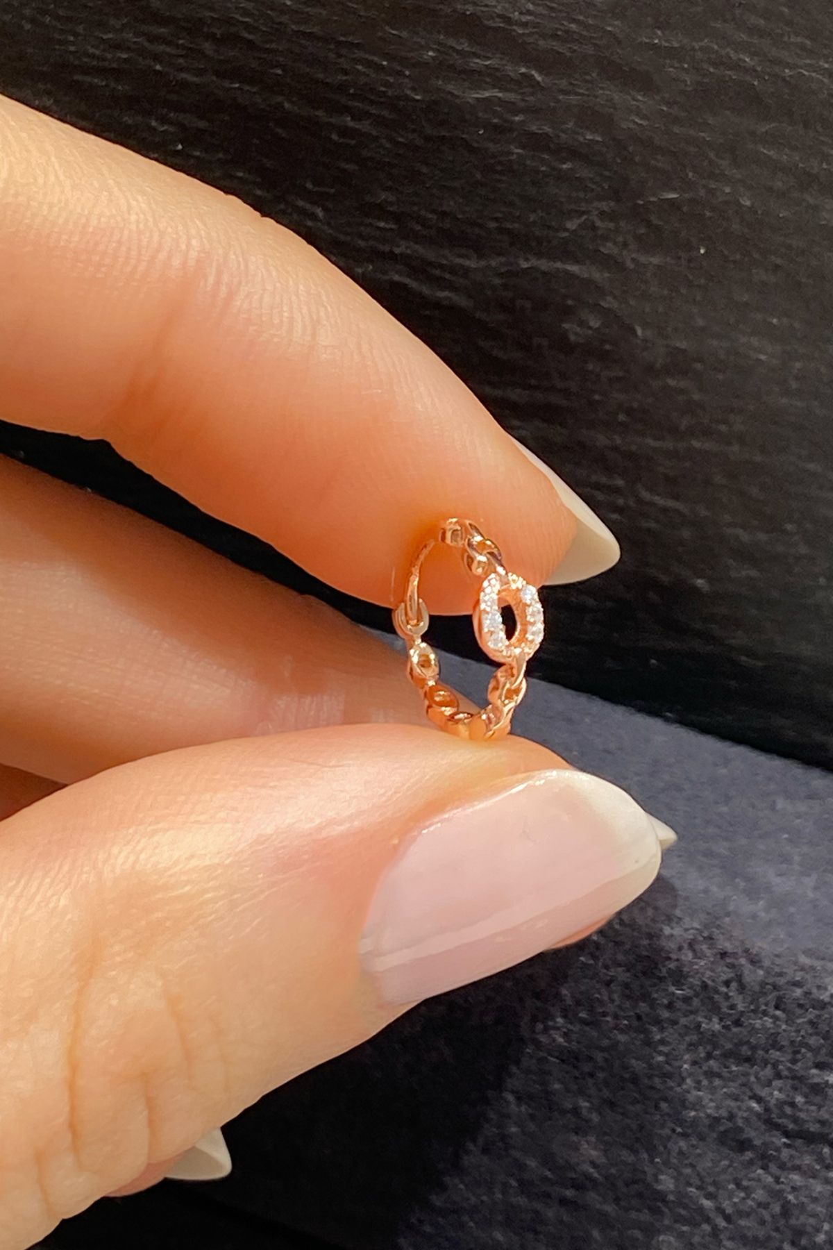 La femme by begum Beyaz Taşlı Yuvarlak Ve Taşsız Zincir Rose Gümüş Halka Piercing,helix,tragus, Kıkırdak Küpesi