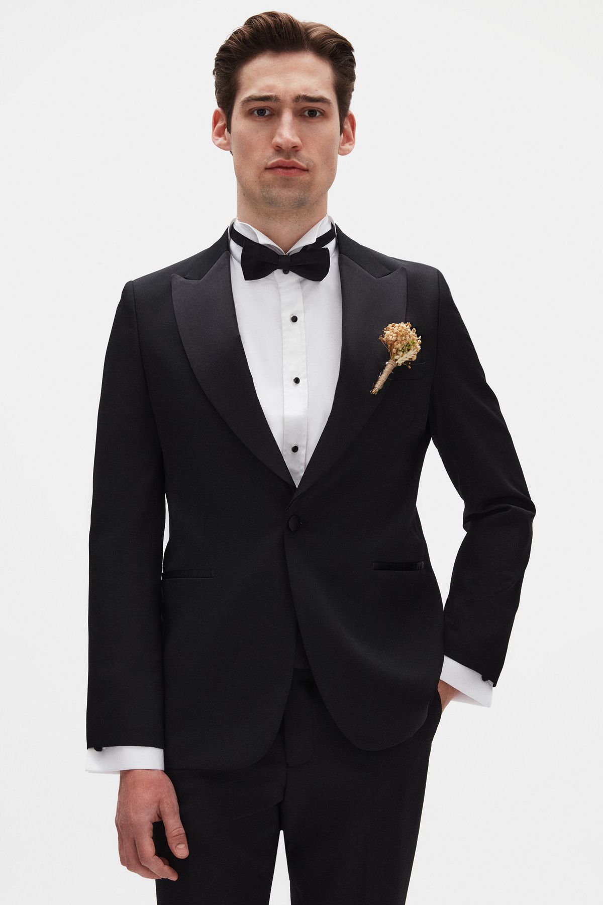 Twn Slim Fit Siyah Krep Desen Smokin Takim Elbise