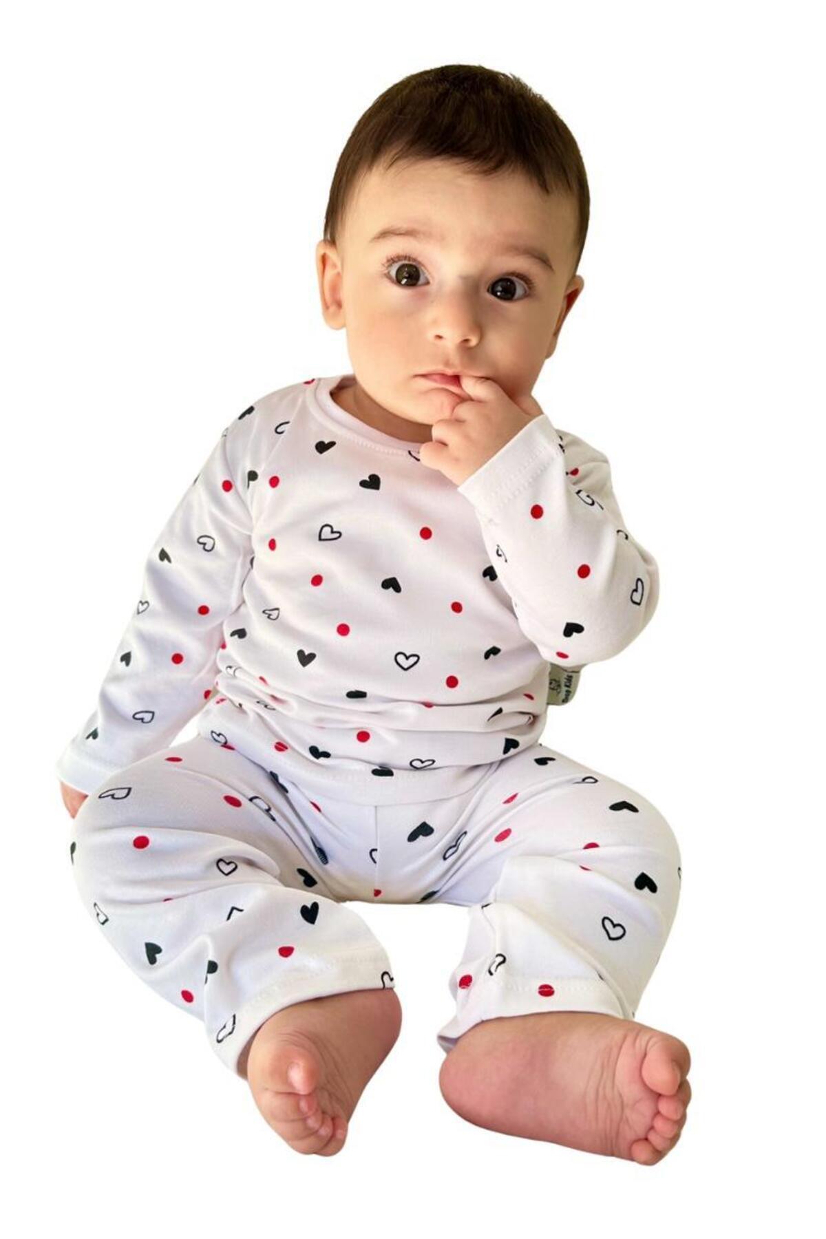 Drop Kids Bebek Pijama Uzun  Kalp Puan Desen %100 Pamuk Yenidoğan Çocuk Pijama fotoğrafı 6 (önizleme)