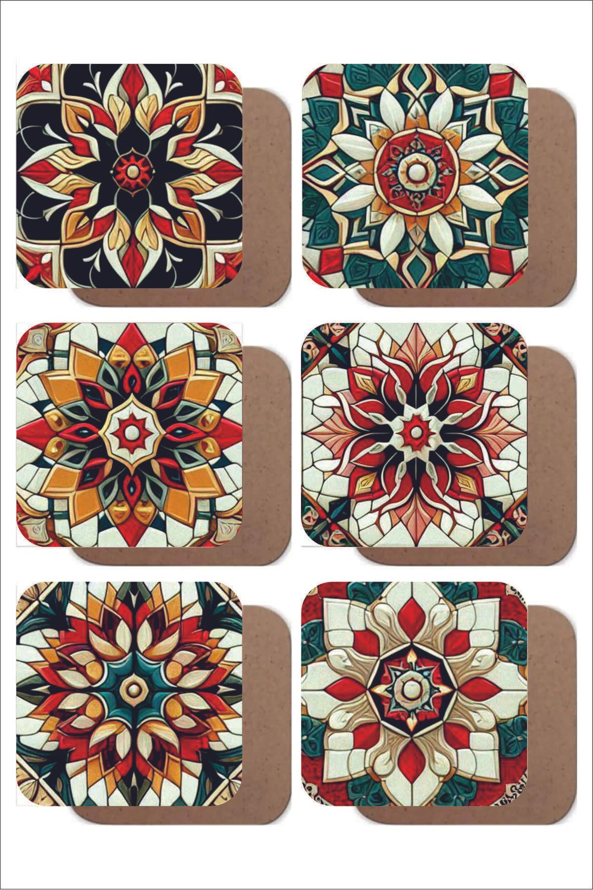 UNT Mandala Temalı 6'lı Ahşap Bardak Altlığı Seti