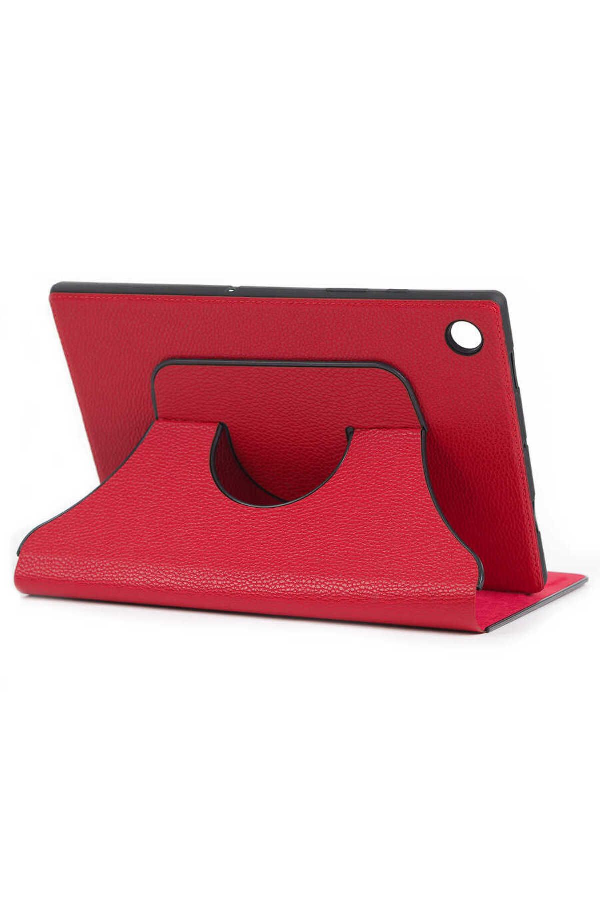 Uzaklarda Arama Lenovo Tab M8 Uyumlu UZRM Fest Dönebilen Standlı Kılıf-Kırmızı