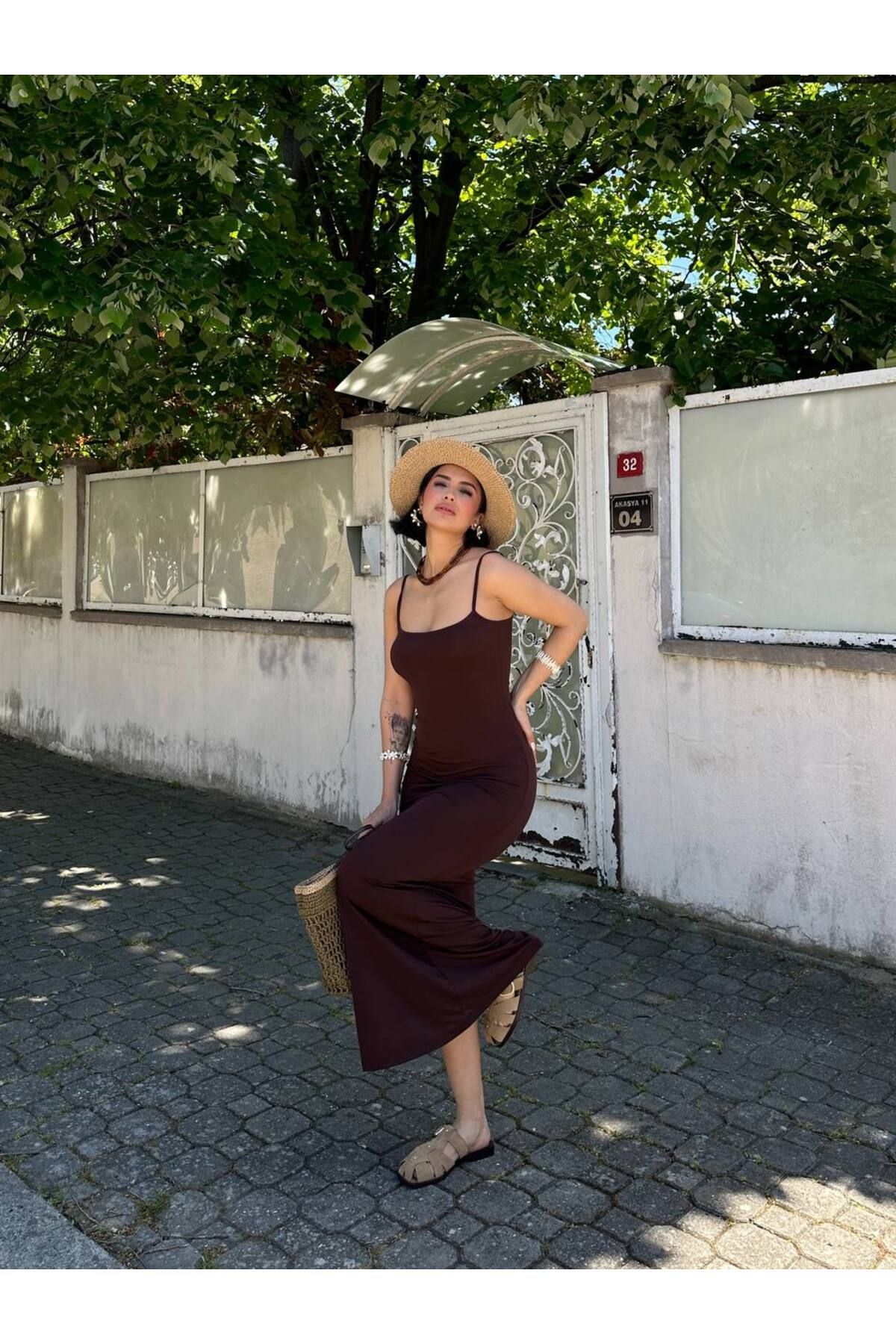 MY LİKA İP ASKILI UZUN SANDY ELBİSE