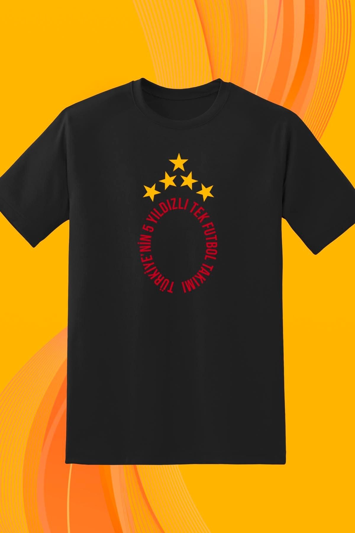 362BASKI Şampiyonluk Tshirtü 5 Yıldız Sarı Kırmızı Logo Baskılı Tshirt