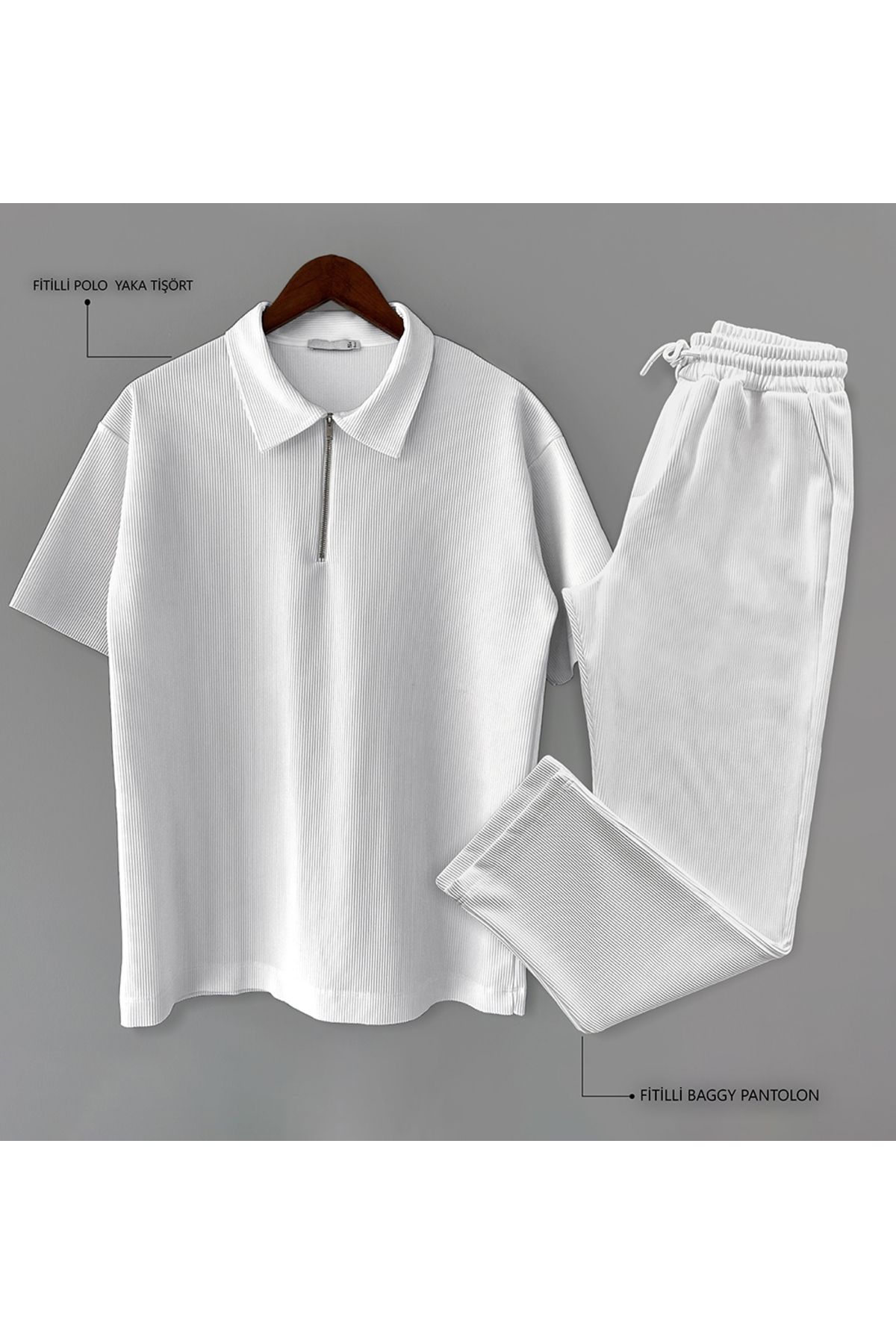 blucombin Fitilli Ottoman Polo Tişört ve Pantolon Alt Üst Takım 2li Set