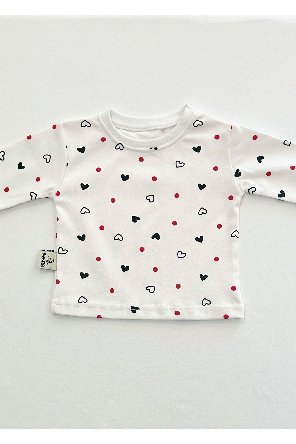 Drop Kids Bebek Pijama Uzun  Kalp Puan Desen %100 Pamuk Yenidoğan Çocuk Pijama fotoğrafı 4 (önizleme)