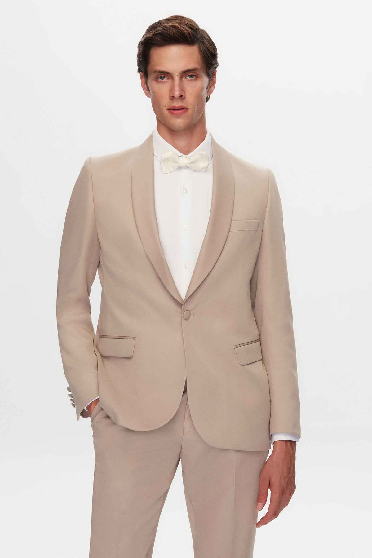 Twn Slim Fit Bej Düz Smokin Takim Elbise