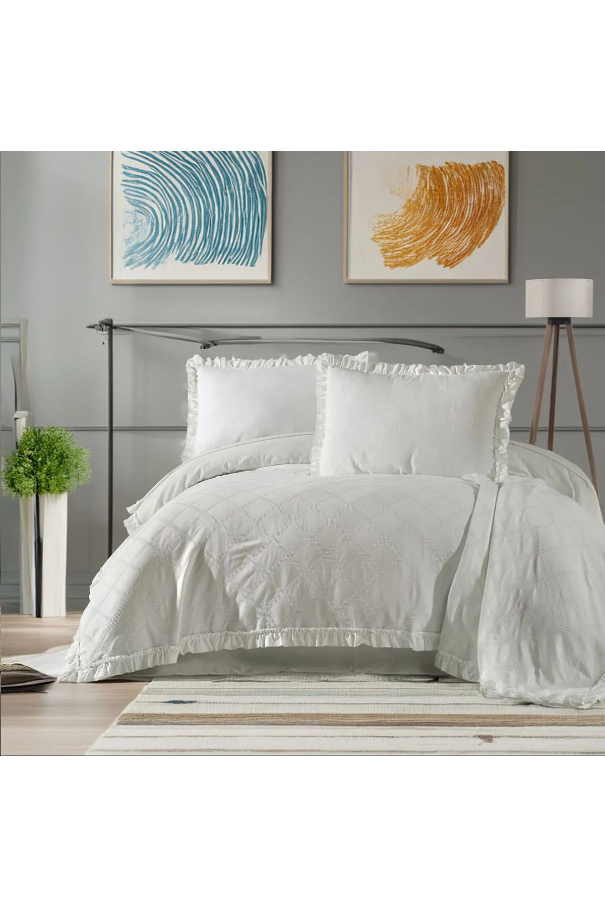 ELLE HOME Emilia Çift Kişilik Pike Takımı - Beyaz