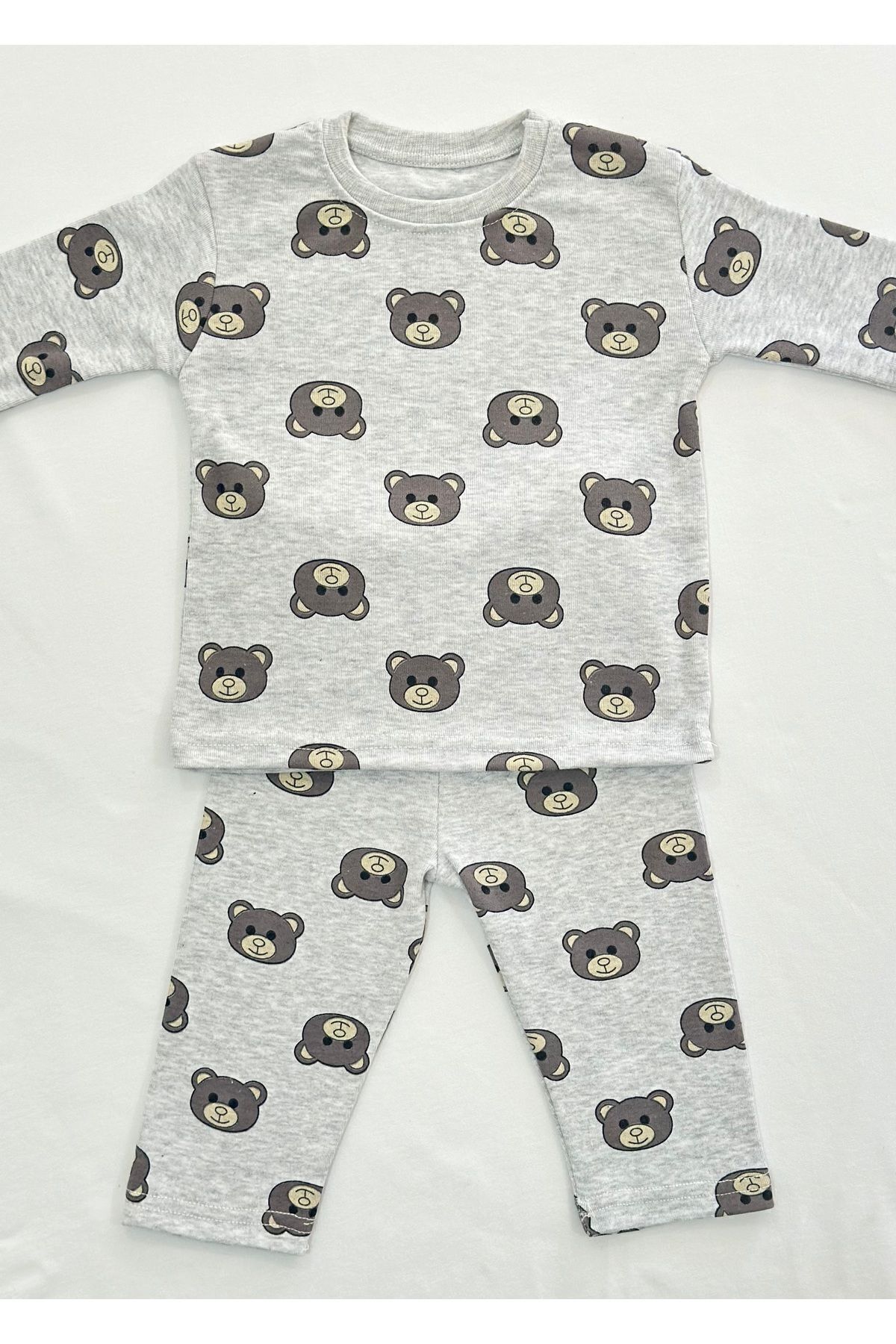 Drop Kids Bebek Pijama Uzun Gri Ayıcık Desen Yenidoğan Çocuk Pijama fotoğrafı 3 (önizleme)