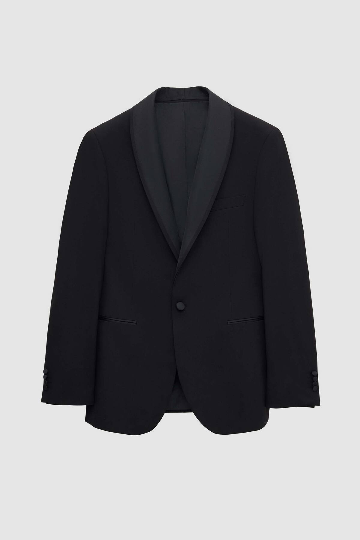 Twn-Black Slim Fit Tuxedo - Plain Groom Suit with Vest 5