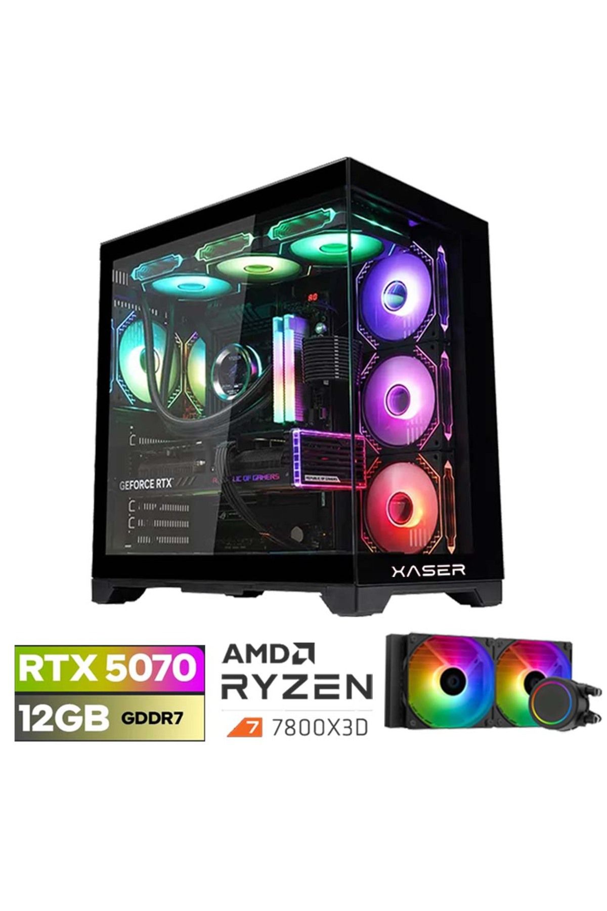 XASER Lexus x260 Ryzen 7 7800X3D 32GB DDR5 Ram 1TB M.2 NVMe SSD 12GB RTX5070 Sıvı Soğutmalı Oyuncu B