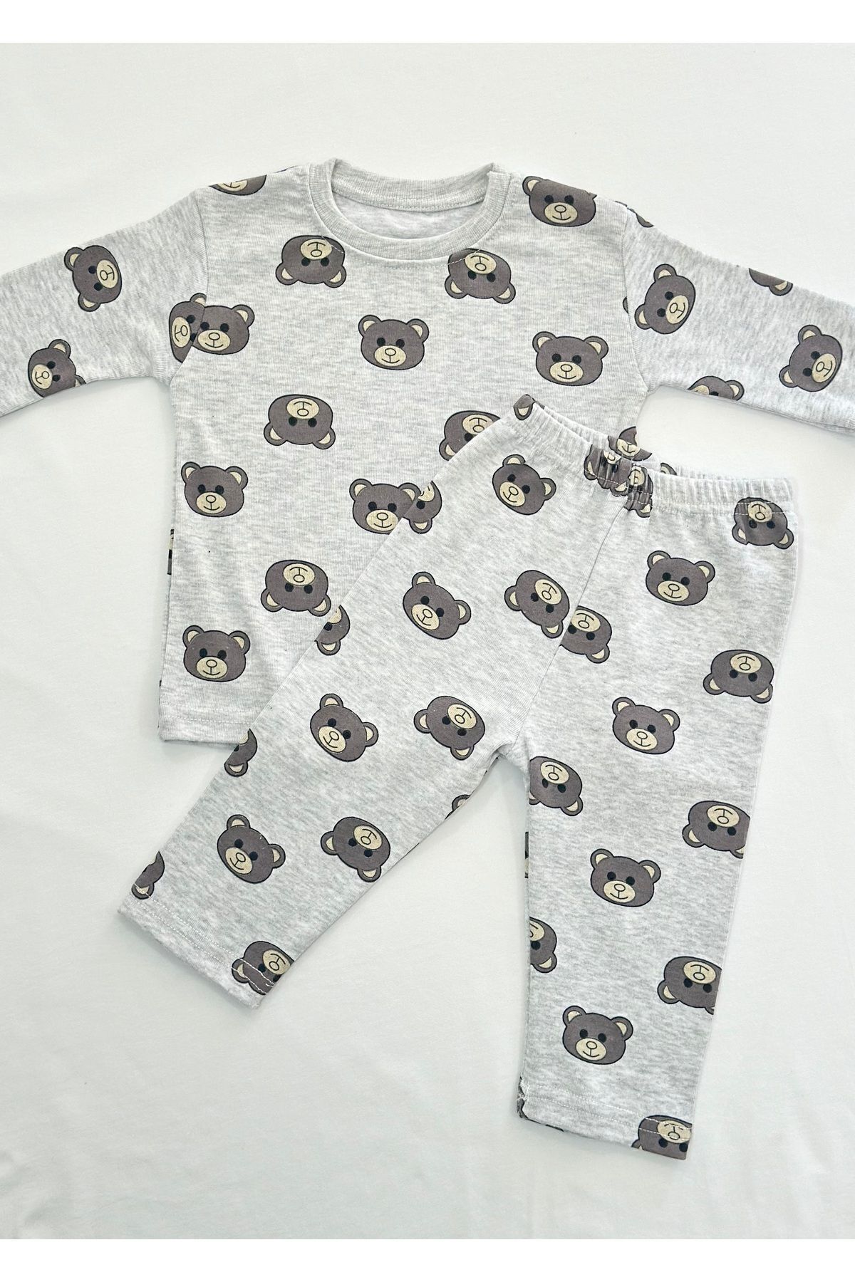 Drop Kids Bebek Pijama Uzun Gri Ayıcık Desen Yenidoğan Çocuk Pijama fotoğrafı 2 (önizleme)