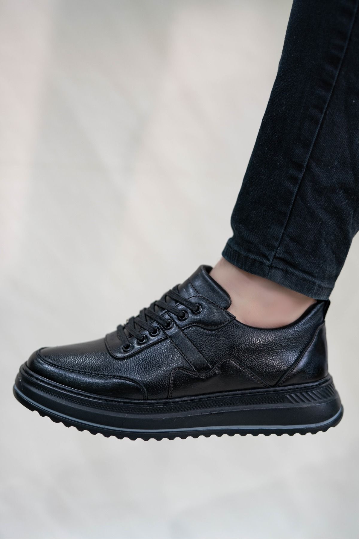 mihra home Erkek Siyah Suni Deri Ortopedik Günlük Casual Ayakkabı Sneaker MİHRA4034