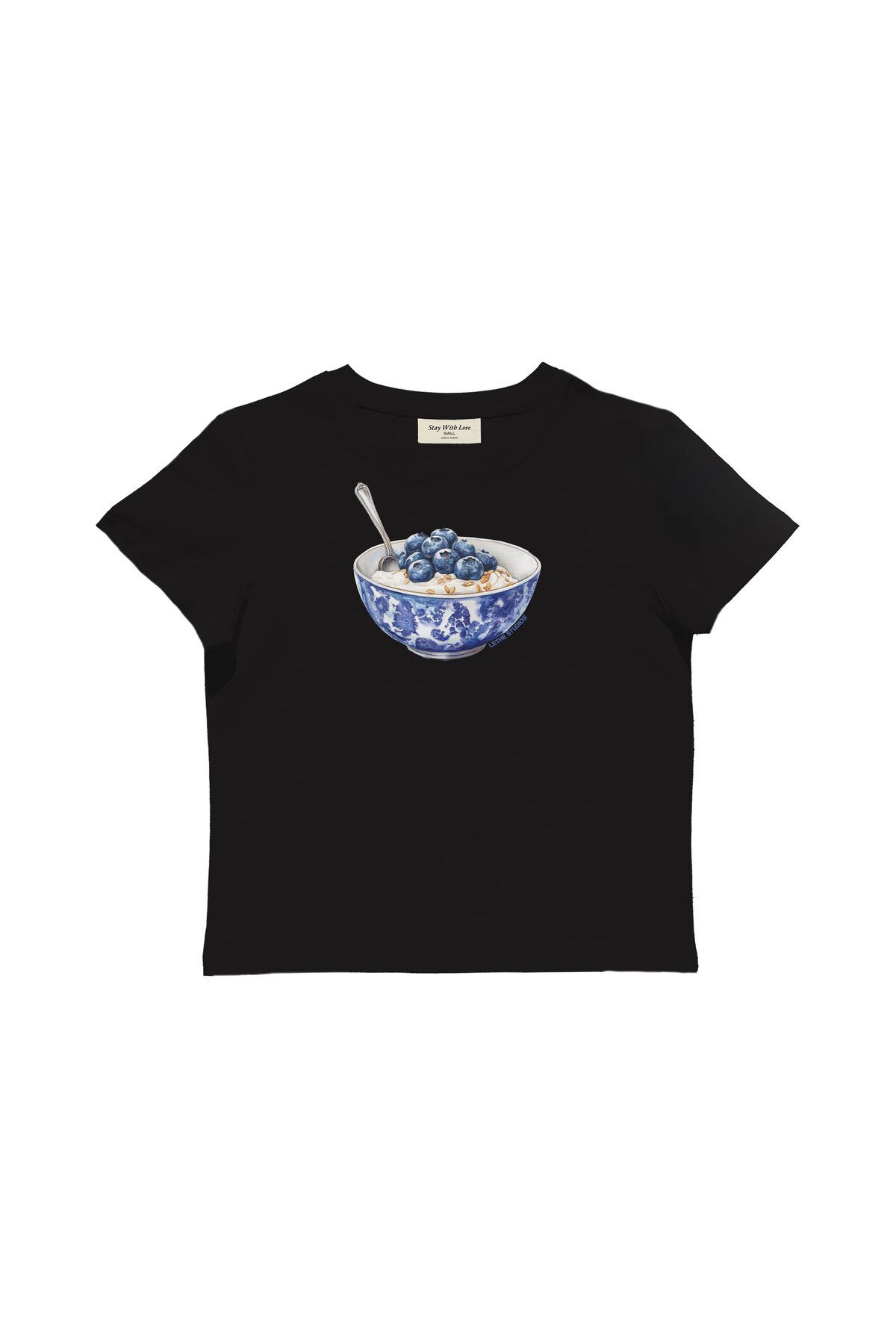lethestudios Breakfast Bowl Baskılı Baby Tee Crop Top