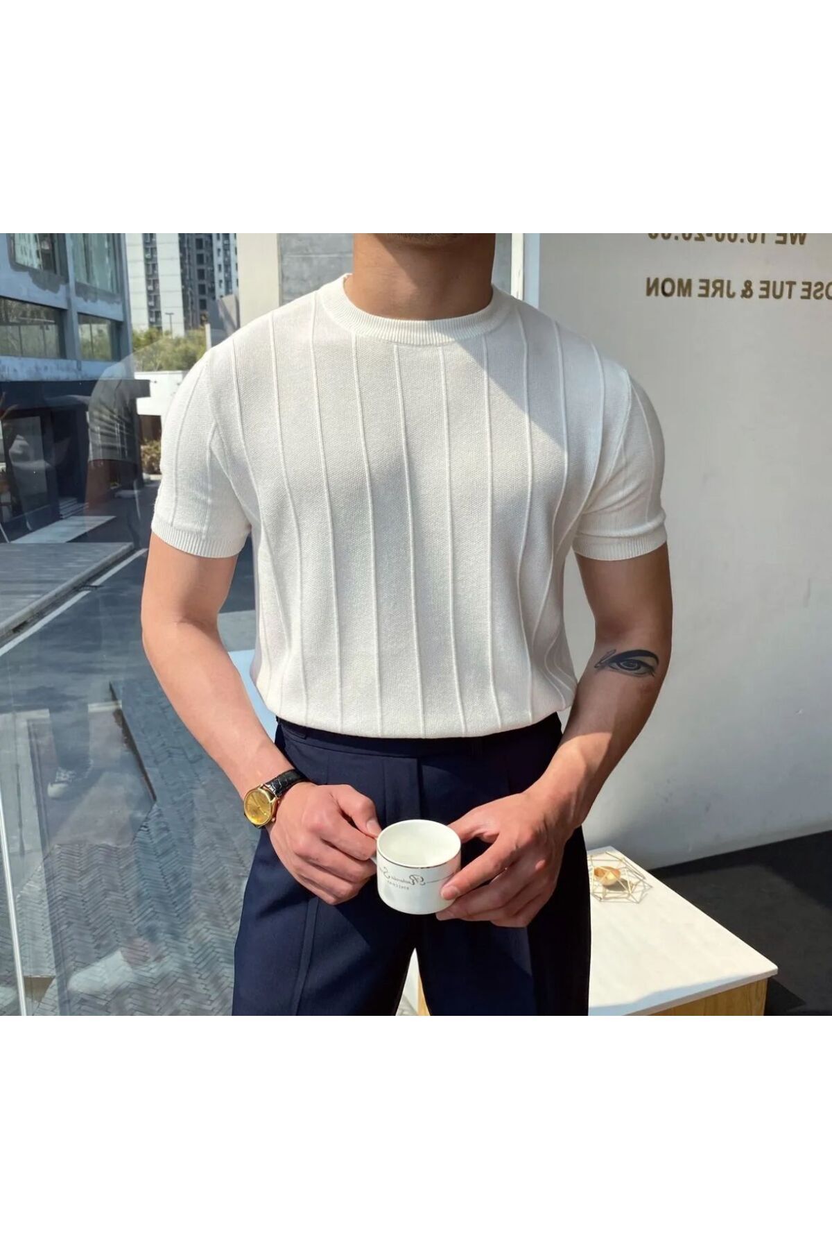 Butik Erkek Bisiklet Yaka Örme Triko T-shirt