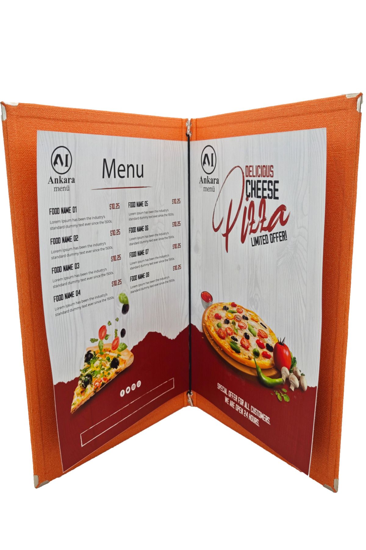 ankara menü-A4 Thermo Leather Menu Container, Embossed Printed (Elastic - Snap-On - Drawstring) 6