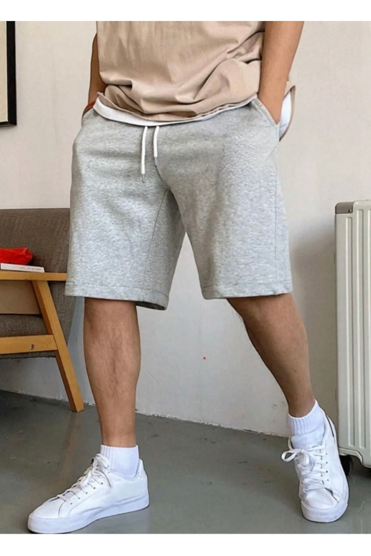 woonkey Pantaloni Scurți Model Trend Pentru Bărbați Cu Dungi La Picioare Unisex - S