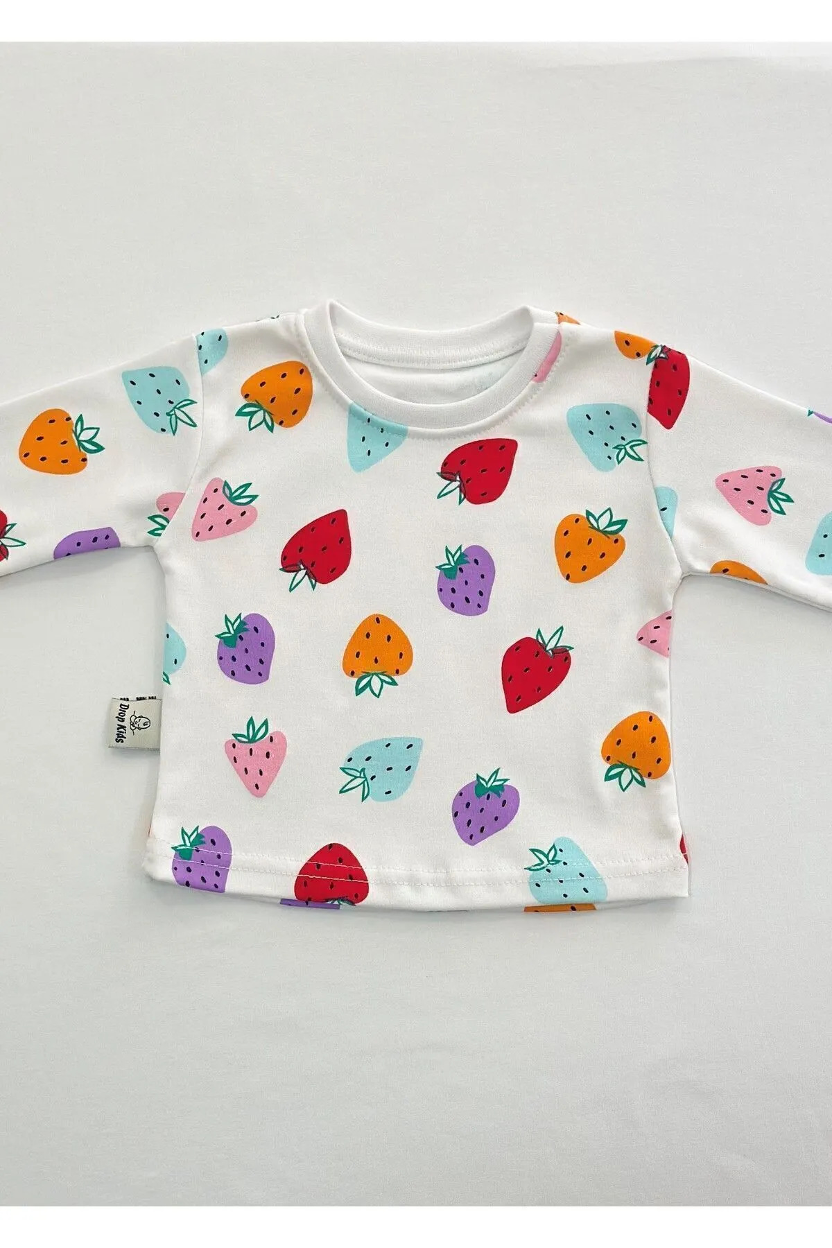 Drop Kids Bebek Pijama Takımı Renkli Çilek Desen %100 Pamuk Yenidoğan Çocuk Pijama fotoğrafı 4 (önizleme)